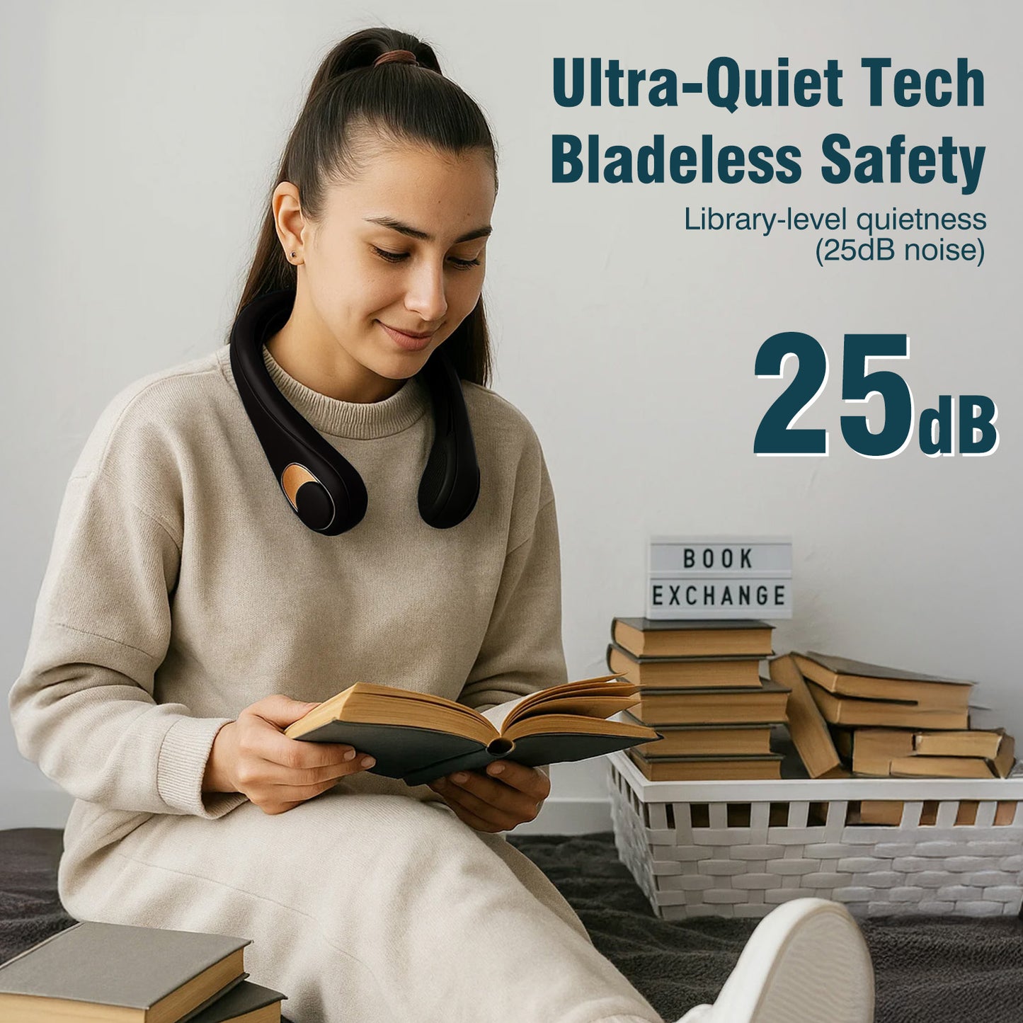 BAOKALER Neck Fan, Portable Personal Fan with 4000mAh USB-C Fast Charge, 360¡ã Cooling Hands-Free Fan, Ultra-Quiet Wearable Neck Cooler Perfect for Indoor/Outdoor Black (2 Pack)