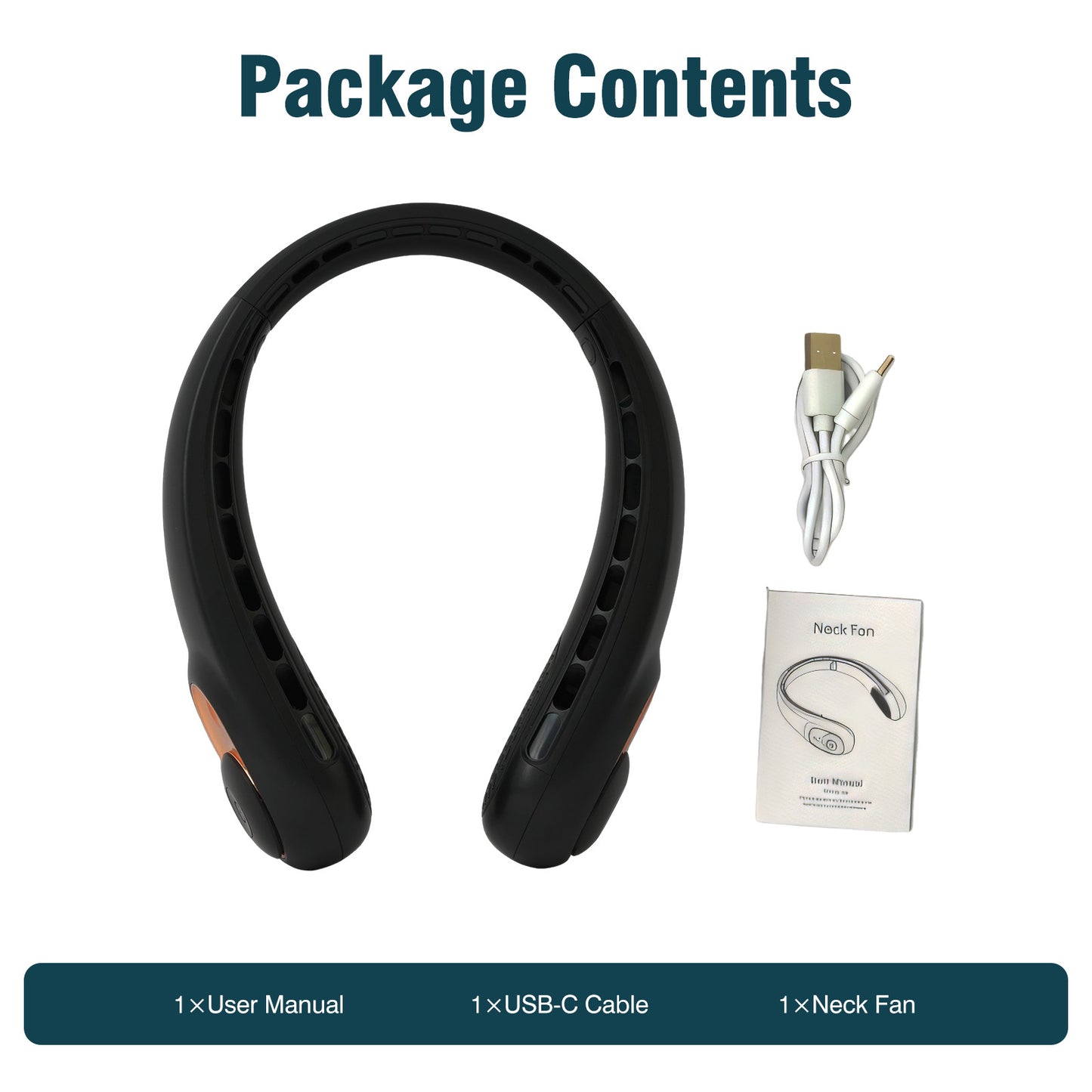 BAOKALER Neck Fan, Portable Personal Fan with 4000mAh USB-C Fast Charge, 360¡ã Cooling Hands-Free Fan, Ultra-Quiet Wearable Neck Cooler Perfect for Indoor/Outdoor Black (2 Pack)