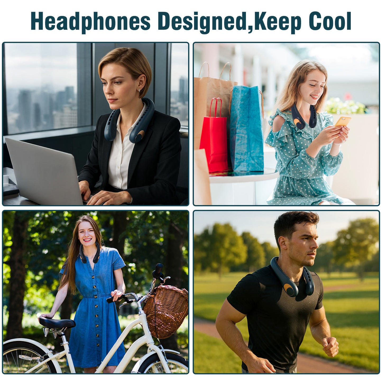 BAOKALER Neck Fan 4000mAh USB-C Fast Charge Wearable Neck Fan, 3-Speed Adjustable Wind 2 Sides Air Volume Hands-Free Fan, Ultra-Quiet Personal Fan for Indoor Outdoor Blue (2 Pack)