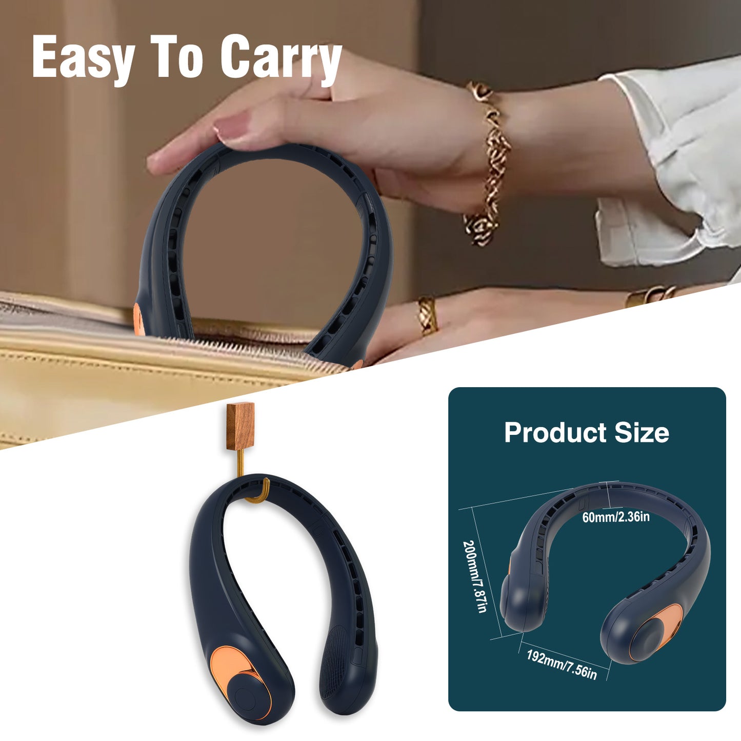 Neck Fan 4000mAh USB-C Fast Charge Hands-Free Fan, 3-Speed Wind Air Volume On 2 Sides Wearable Neck Fan, Ultra-Quiet personal Fan perfect For Office Outdoor and Travel Blue