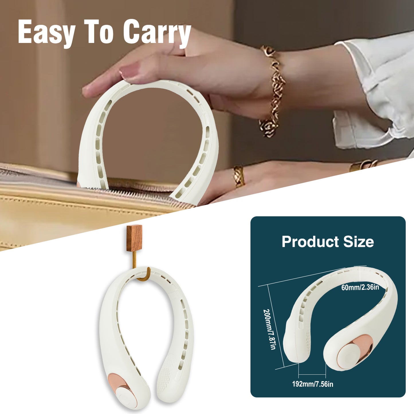 BAOKALER Neck Fan, 4000mAh USB-C Fast Charge Hands-Free Fan, 3 Adjustable Speeds 360¡ãPortable Fan Ultra-Quiet Bladeless Wearable Personal Fan for Men Women White (2 Pack)