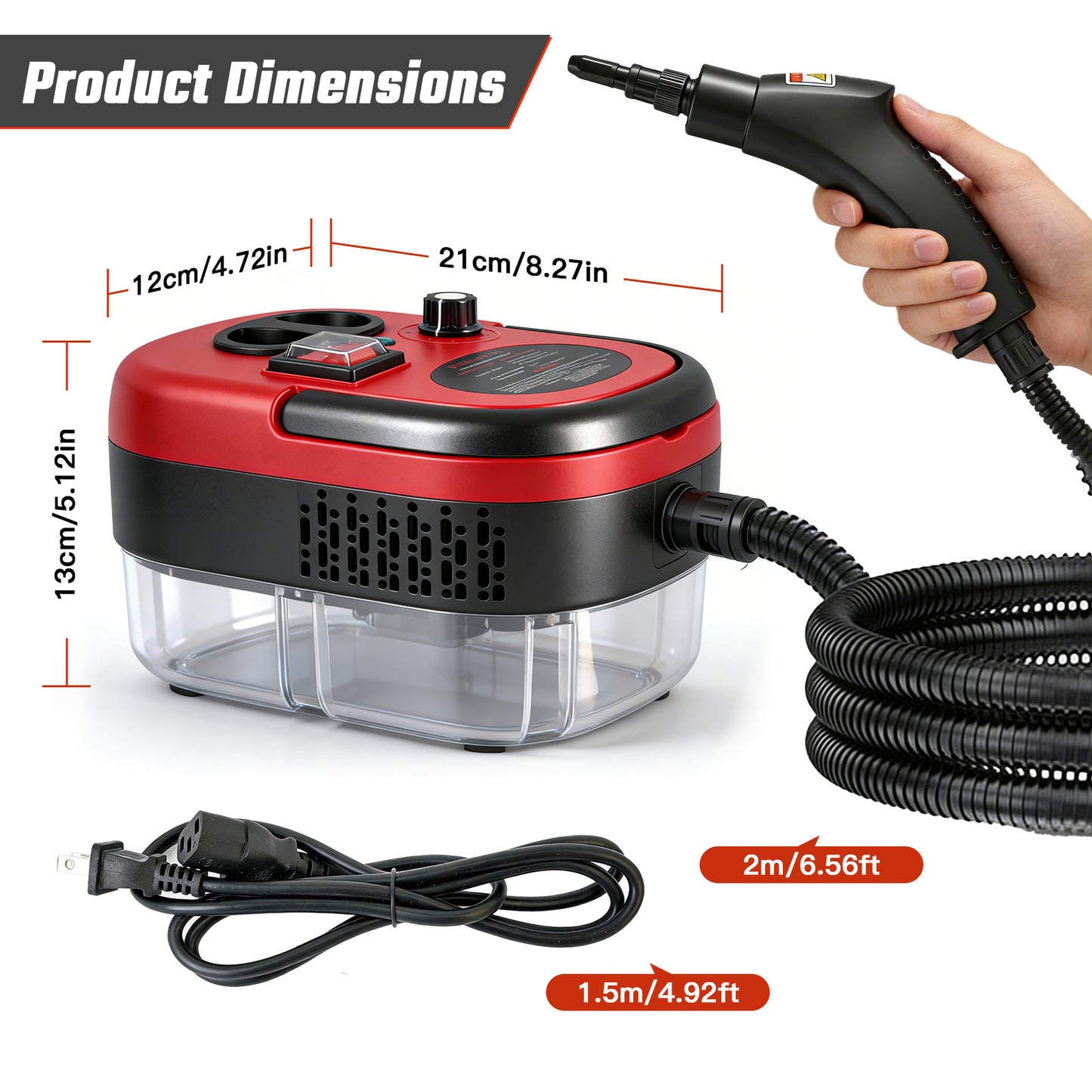 RICAN Steam Cleaner, 2500W High-Pressure Handheld Steamer with 221 deg F Fast Heating, 1200ML Tank & 20 Accessories for Kitchen Bathroom Car Detailing, Red