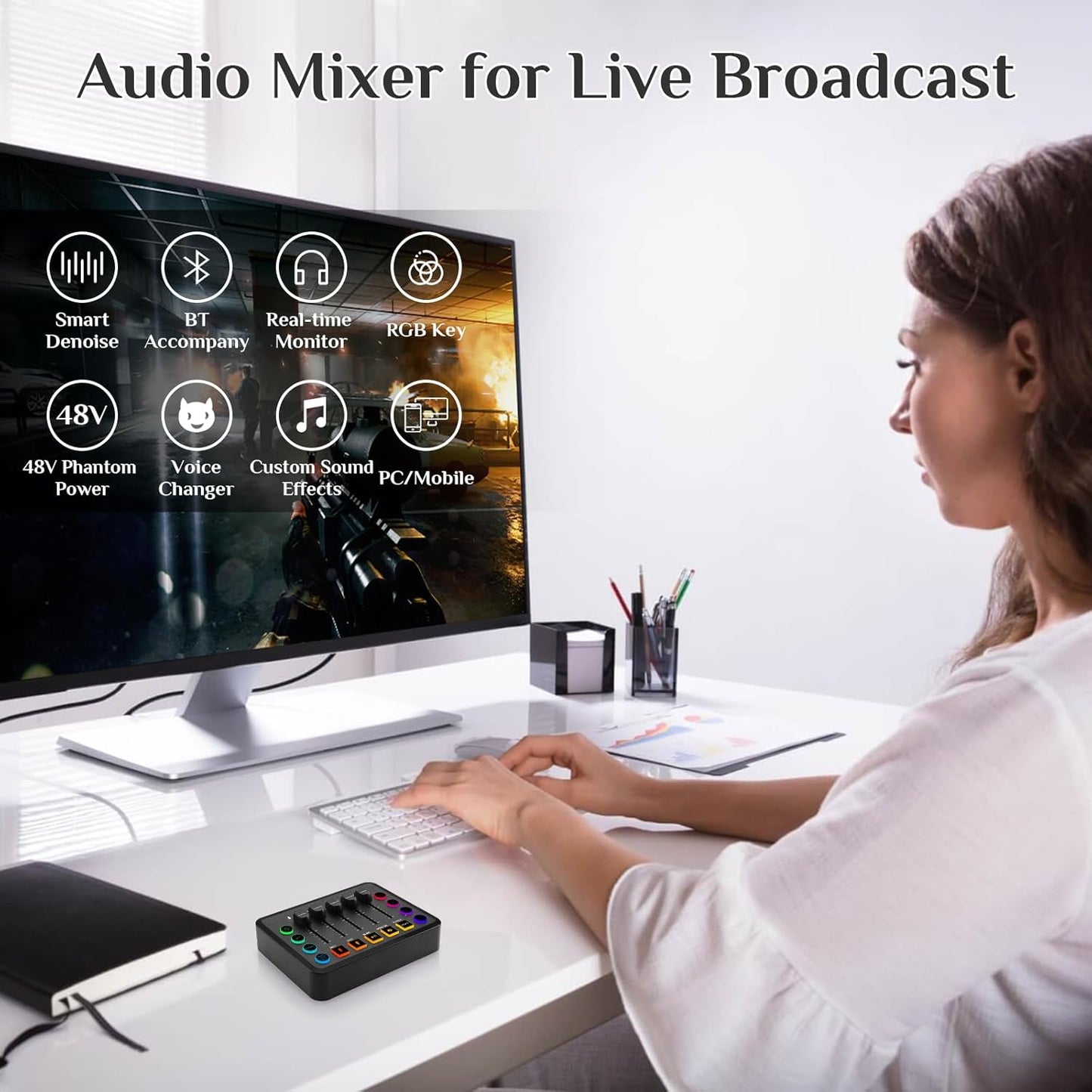Podcast Equipment Bundle, Recording Studio Package Perfect for Recording, Broadcasting, Live Streaming, F9 Voice Changer