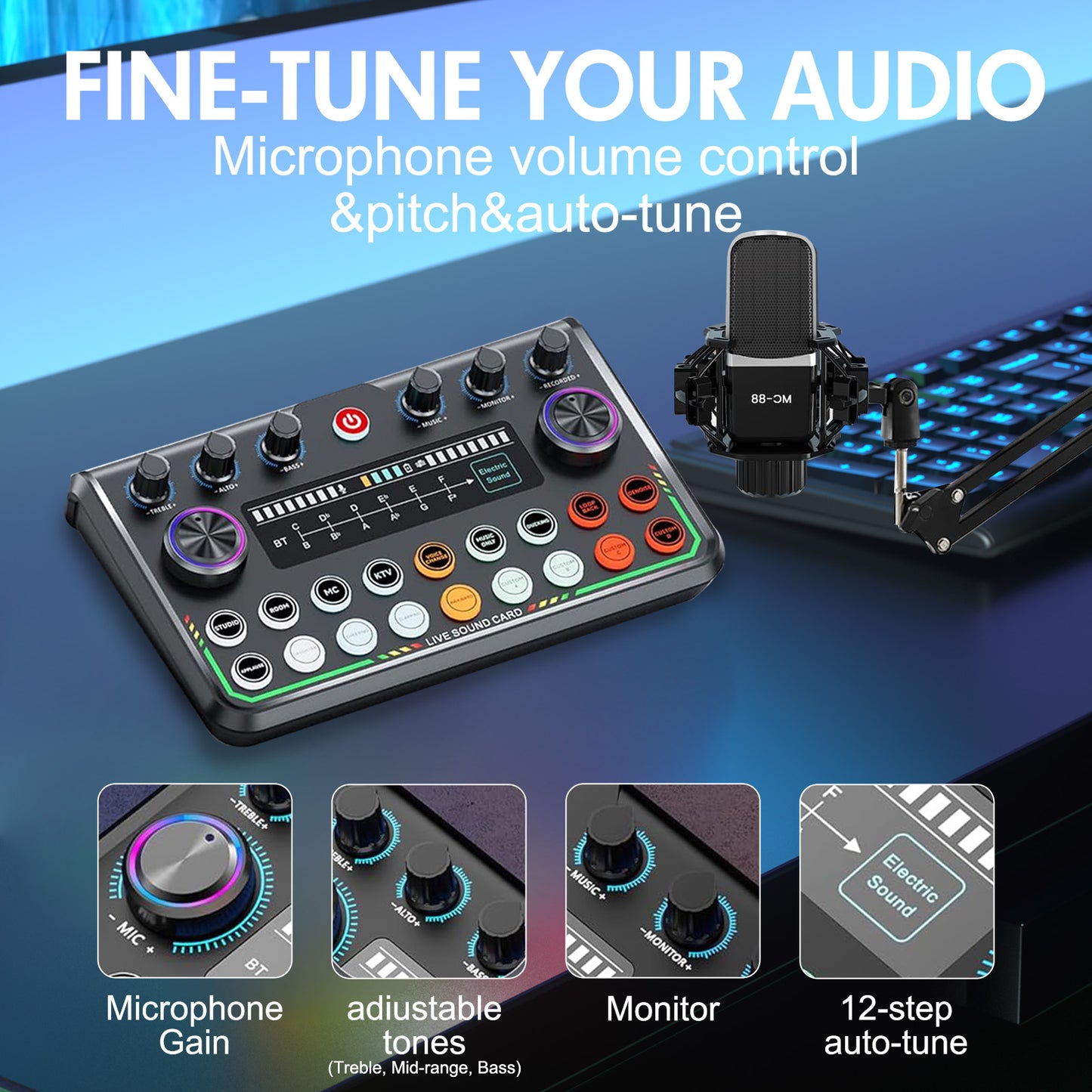 Podcast Equipment Bundle, Audio Interface with Condenser Microphone, Studio Equipment for Streaming, Gaming