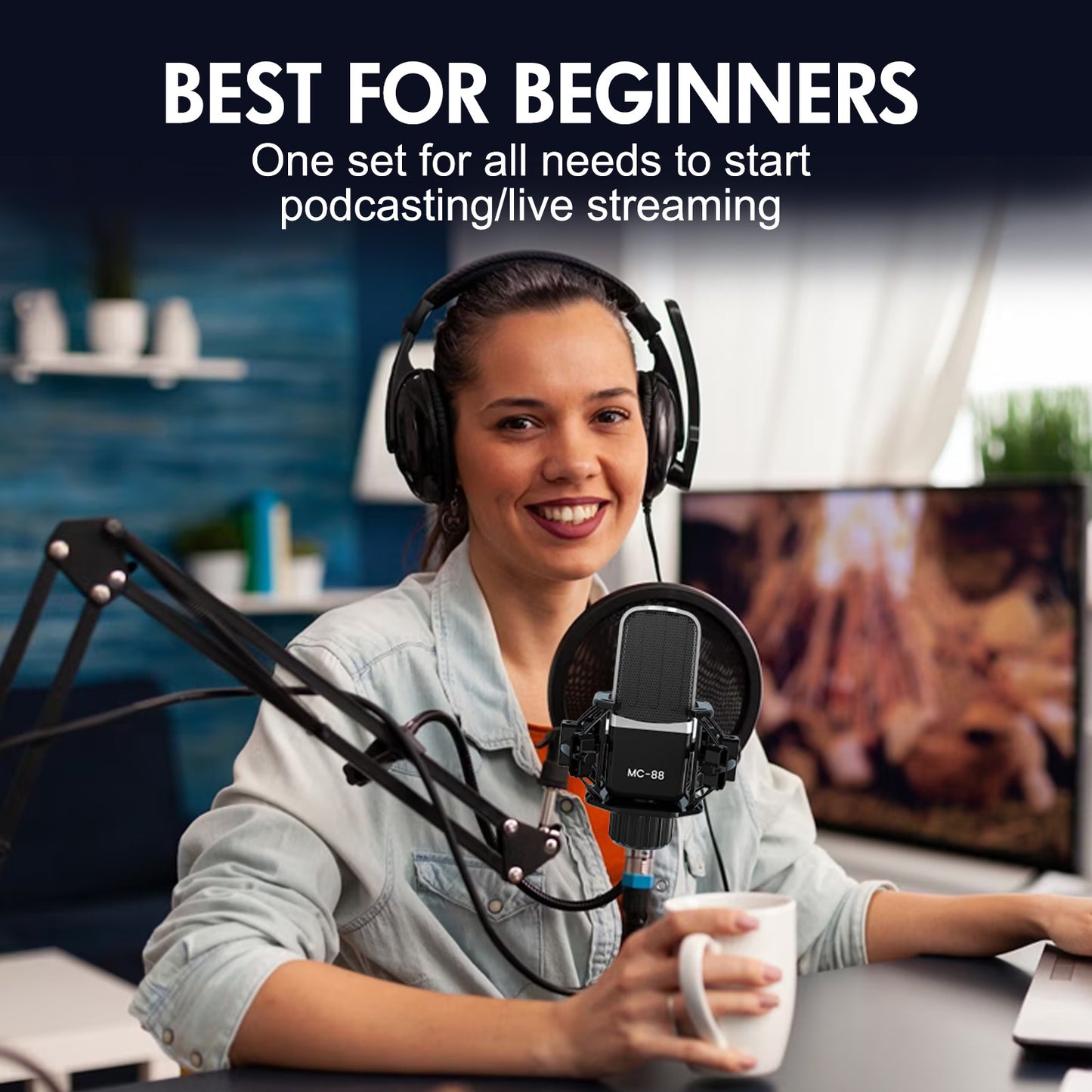 Podcast Equipment Bundle, Audio Interface with Condenser Microphone, Studio Equipment for Streaming, Gaming