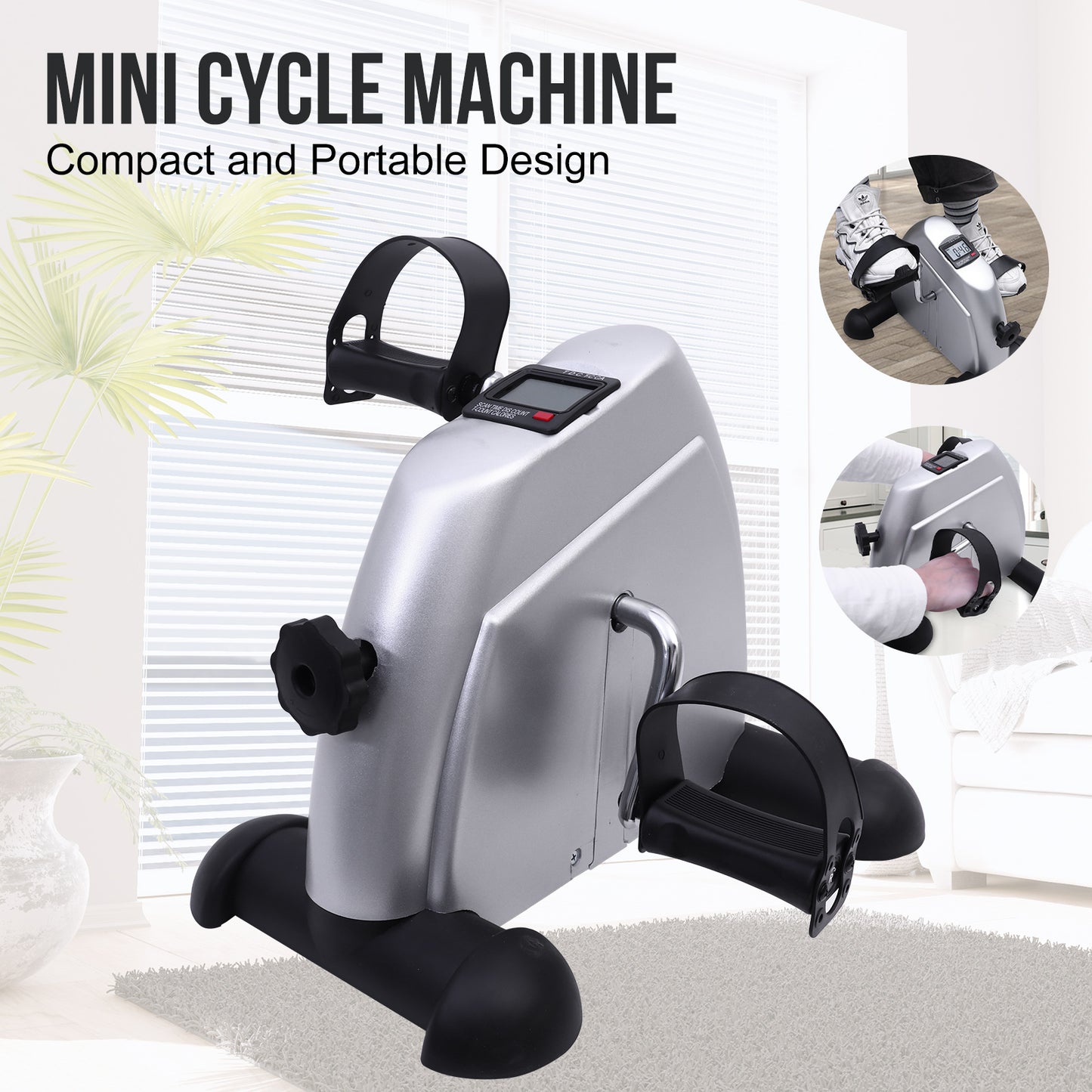 Mini Exercise Bike, Under Desk Bike Pedal Exerciser, Peddler Exerciser, Portable Foot Cycle Arm & Leg Peddler Machine with LCD Screen Displays