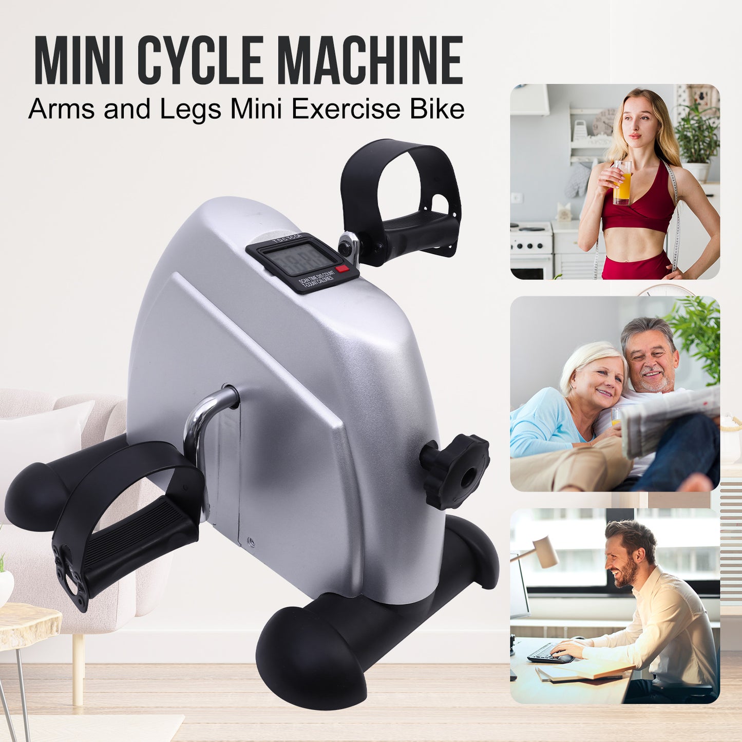 Mini Exercise Bike, Under Desk Bike Pedal Exerciser, Peddler Exerciser, Portable Foot Cycle Arm & Leg Peddler Machine with LCD Screen Displays