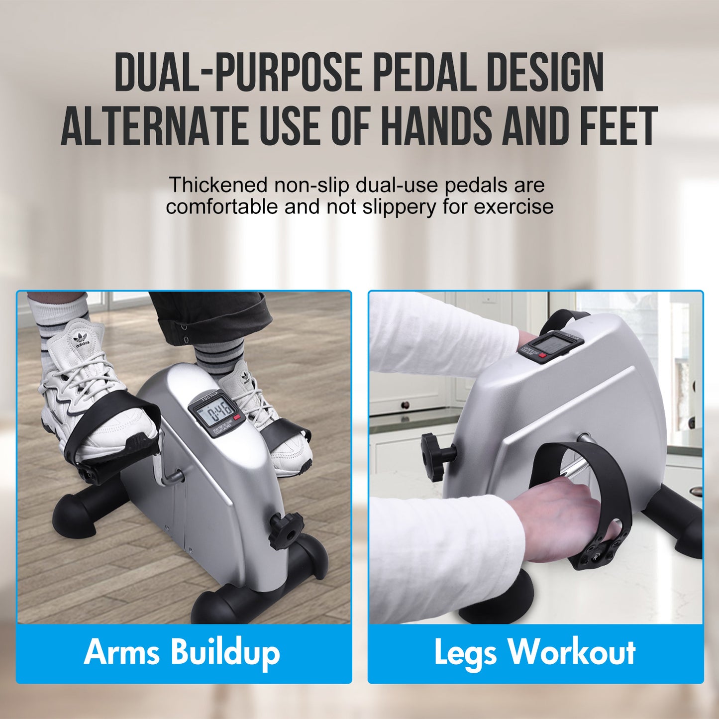 Mini Exercise Bike, Under Desk Bike Pedal Exerciser, Peddler Exerciser, Portable Foot Cycle Arm & Leg Peddler Machine with LCD Screen Displays
