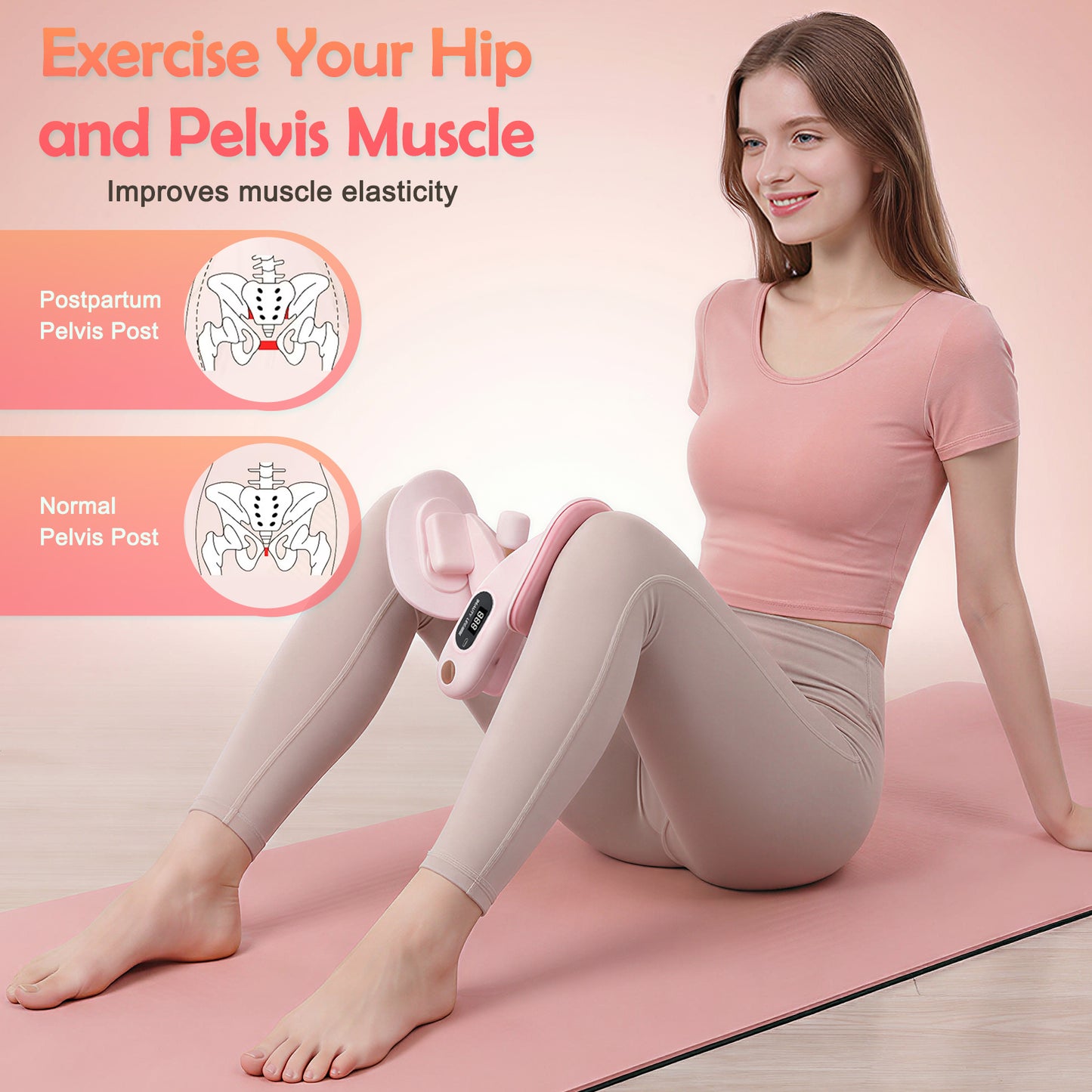 RICAN Thigh Trainer, 35lb Resistance Pelvic Floor Muscle Trainer, Inner Thigh Exerciser for Women, Home Workout Equipment, Pink