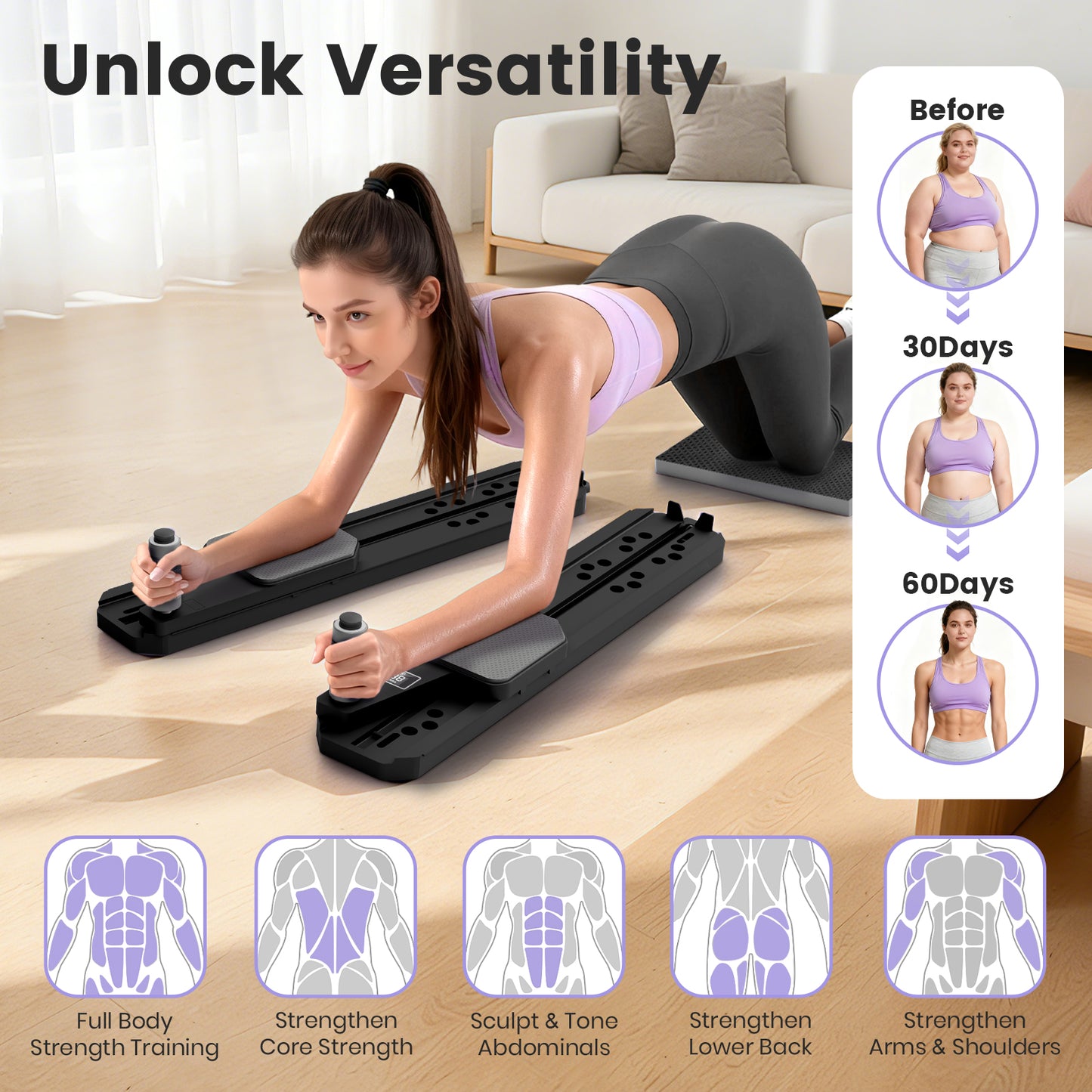 BAOKALER Pilates Board, Upgraded Pilates Reformer Equipment With Automatic Rebound, Core Training Ab Roller, Foldable Workout Machines - Full Body Workout Equipment, Home Pilates