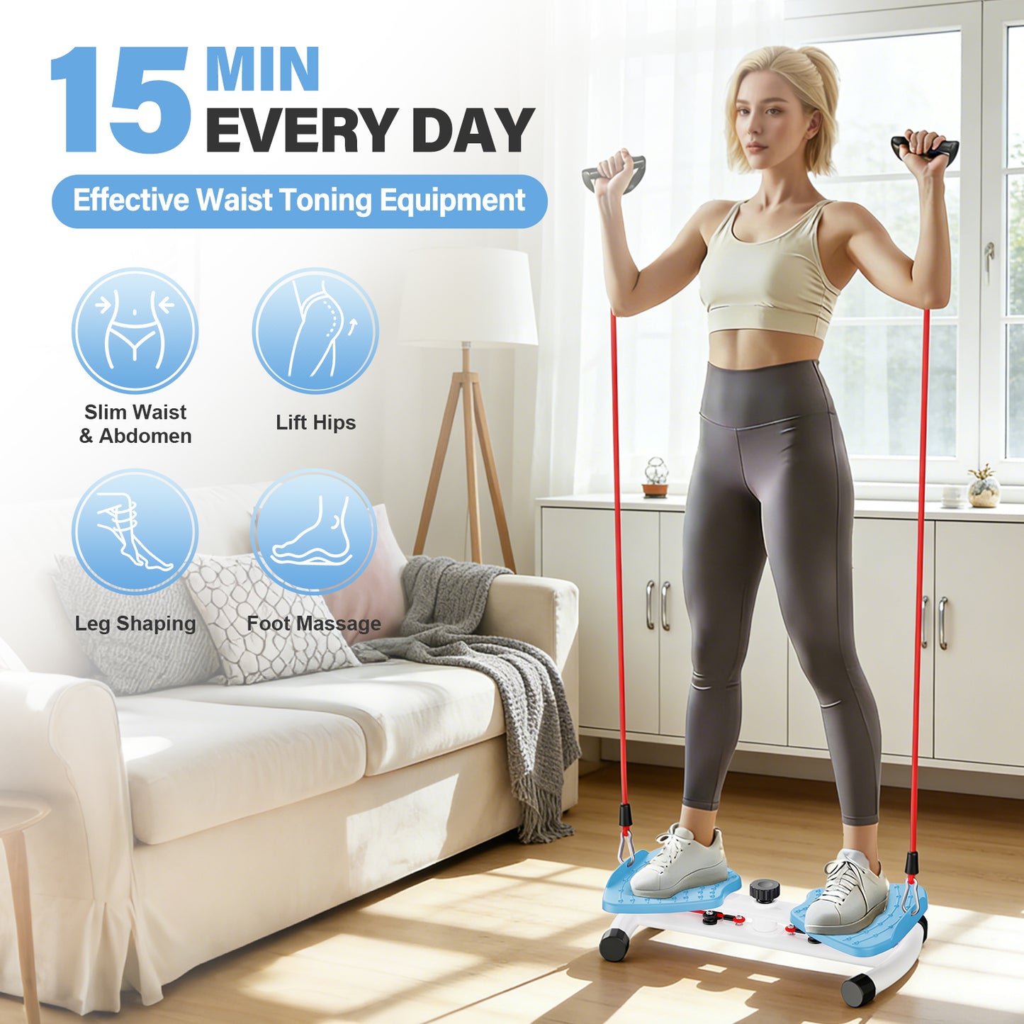Slim Waist Twister, Silent Ab Toner Machine, Core Workout Board for Women, Home Gym Equipment for Hourglass Figure & Love Handle Reduction, Blue