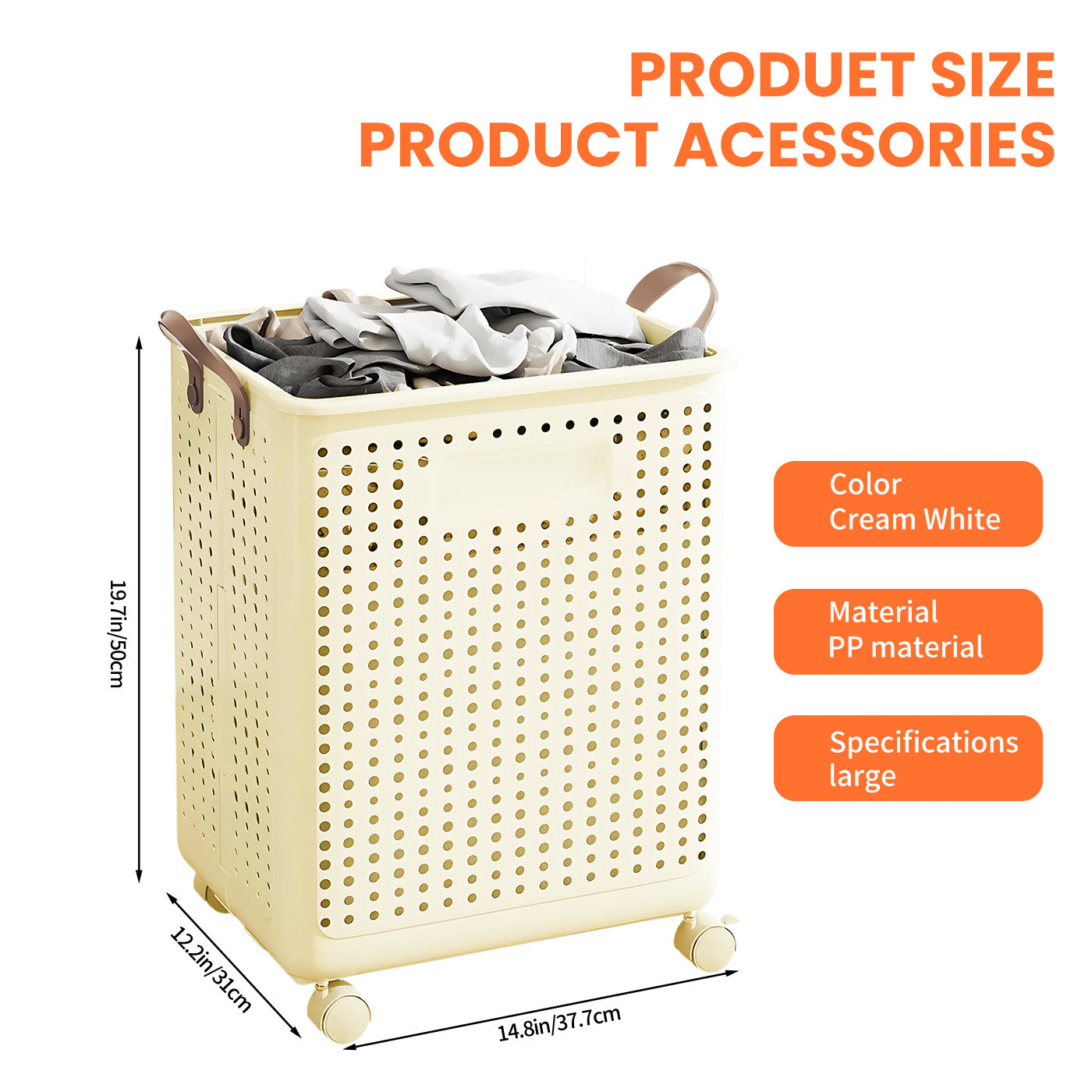 Collapsible Laundry Basket with Wheels and Handle, Plastic Foldable Laundry Hamper, Versatile Portable Storage Basket, Durable and Practical for Laundry and Bathroom