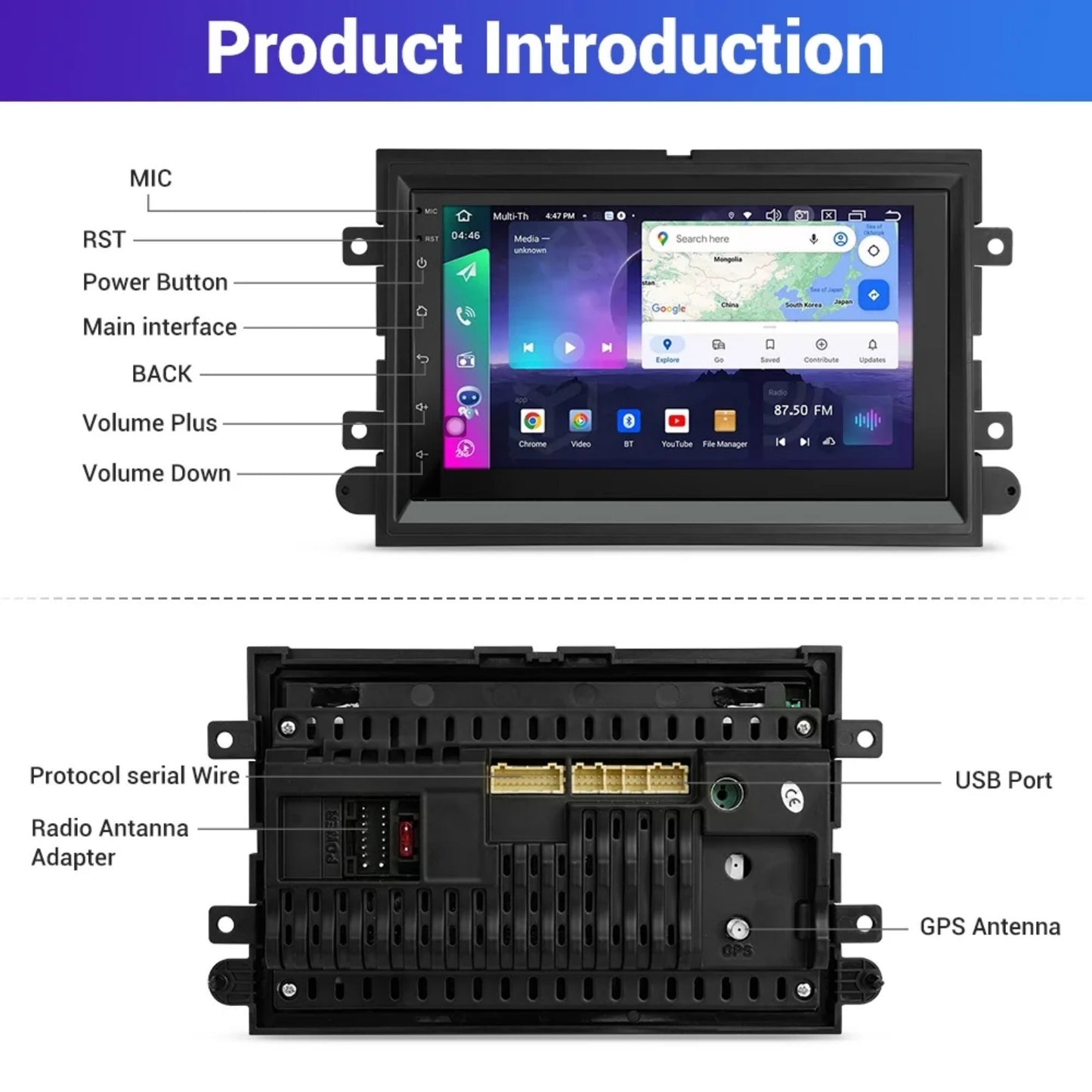 7-Inch Android 13 Carplay Car Stereo Radio for 2006-2010 Ford Explorer, with WIFI GPS Navigation, AHD Camera, and Microphone