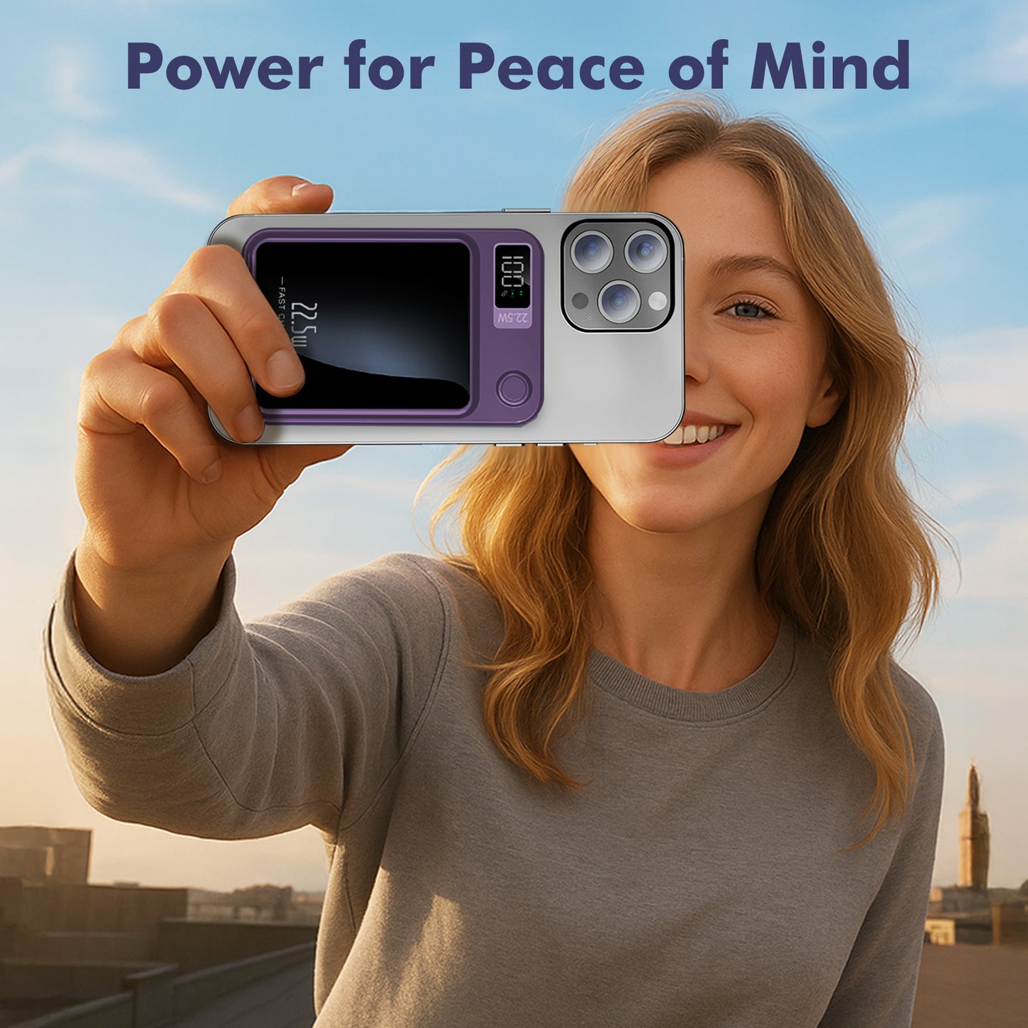 2 in 1 Portable Magnetic Wireless Power Bank, 10000mAh 22.5W Fast Charging, with LED Power Display, Suitable for Outdoor Emergency Backup Power Bank, Compatible with Multi Device, Purple