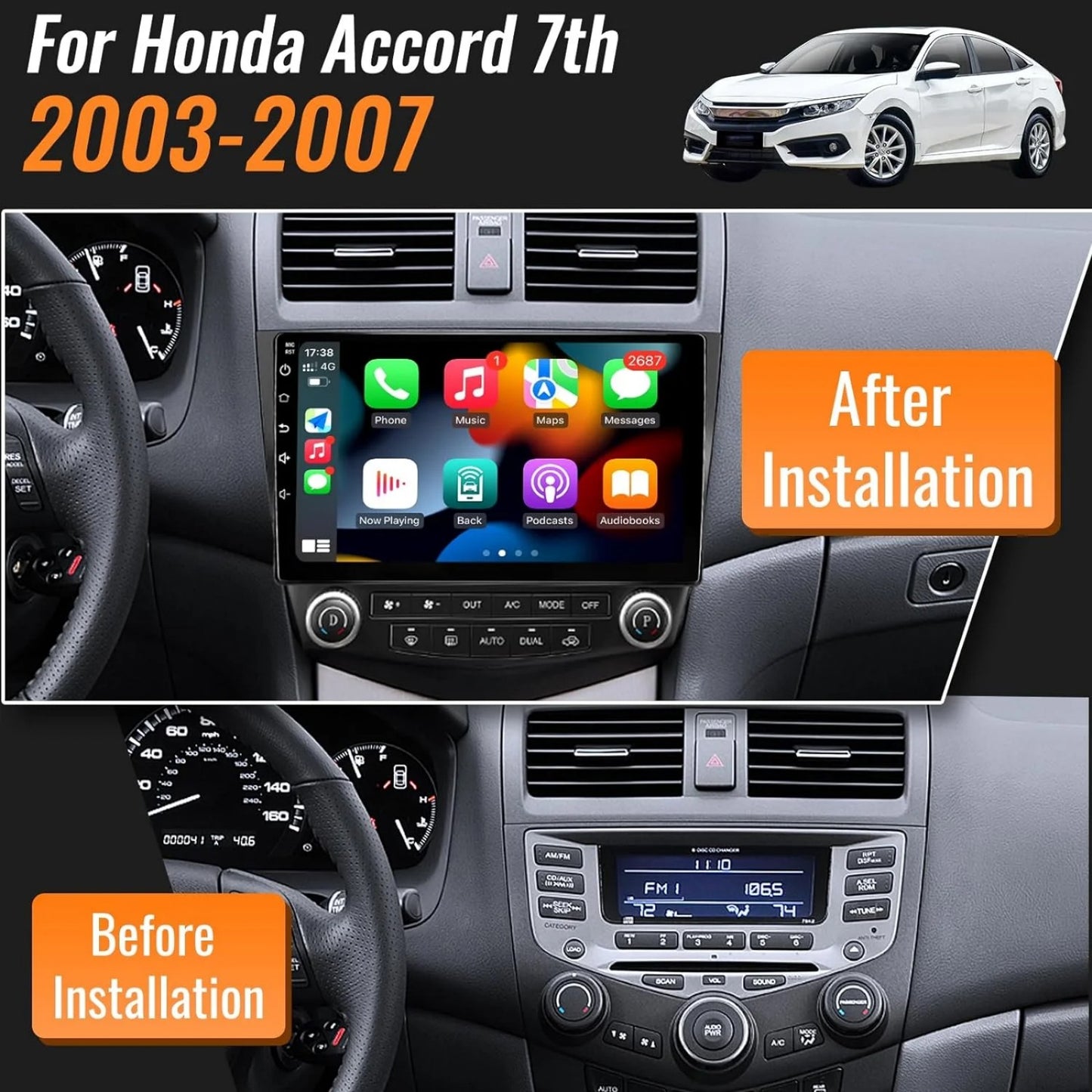Car Radio for Honda Accord 2003-2007 Car Stereo with Wireless Carplay/Android, 2+32G Android 13 Car Radio, 10.1" Touchscreen Autoradio Support Mirror Link GPS Navigation Backup Camera