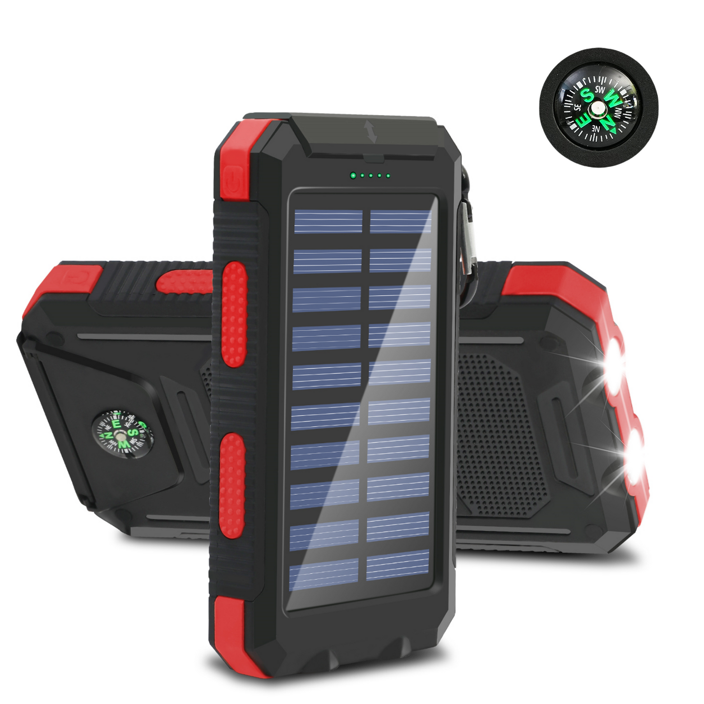 CATGOOD Solar Charger for Cell Phone 20000mAh, Portable Solar Power Bank with Dual 5V USB Ports, 2 Led Light Flashlight, Compass (Red)