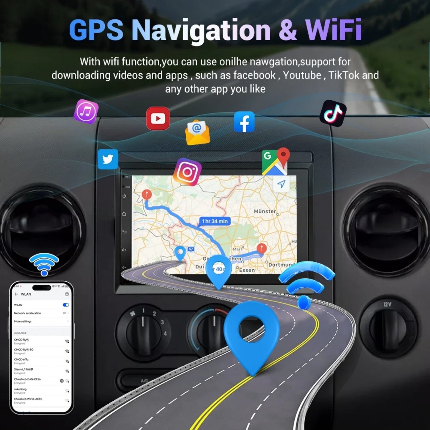 7-Inch Android 13 Carplay Car Stereo Radio for 2006-2010 Ford Explorer, with WIFI GPS Navigation, AHD Camera, and Microphone