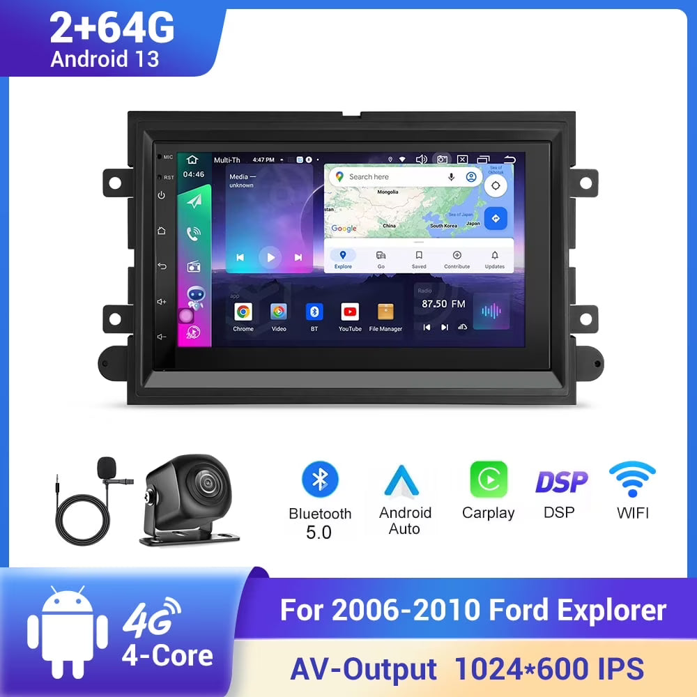 7-Inch Android 13 Carplay Car Stereo Radio for 2006-2010 Ford Explorer, with WIFI GPS Navigation, AHD Camera, and Microphone