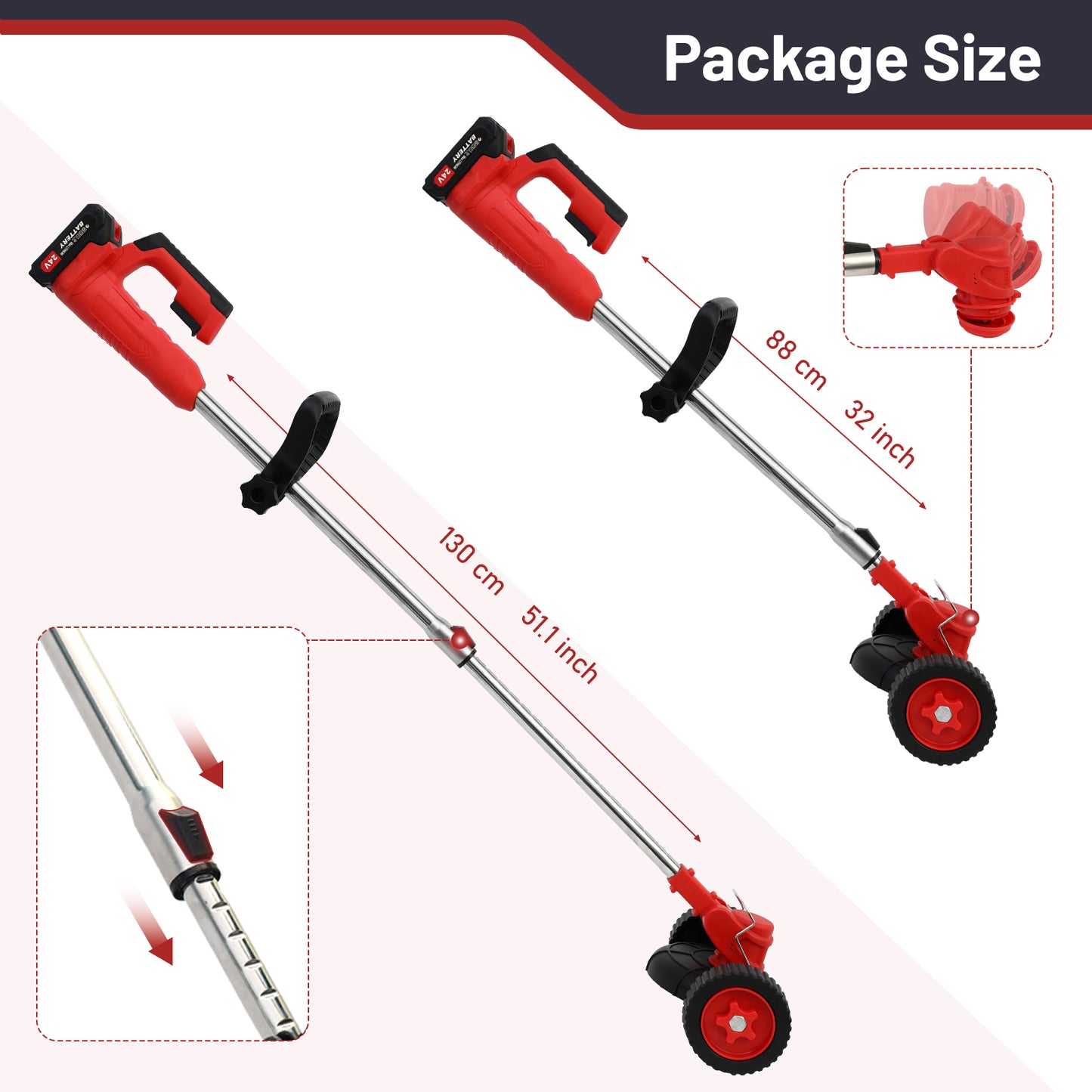 Electric Cordless Grass Trimmer, Cordless Weed Eaters Wacker, 24V 650W Battery Operated String Trimmer Mower, Weed Lawn Edger Eater, Electric Grass Cuting Machine with Wheels