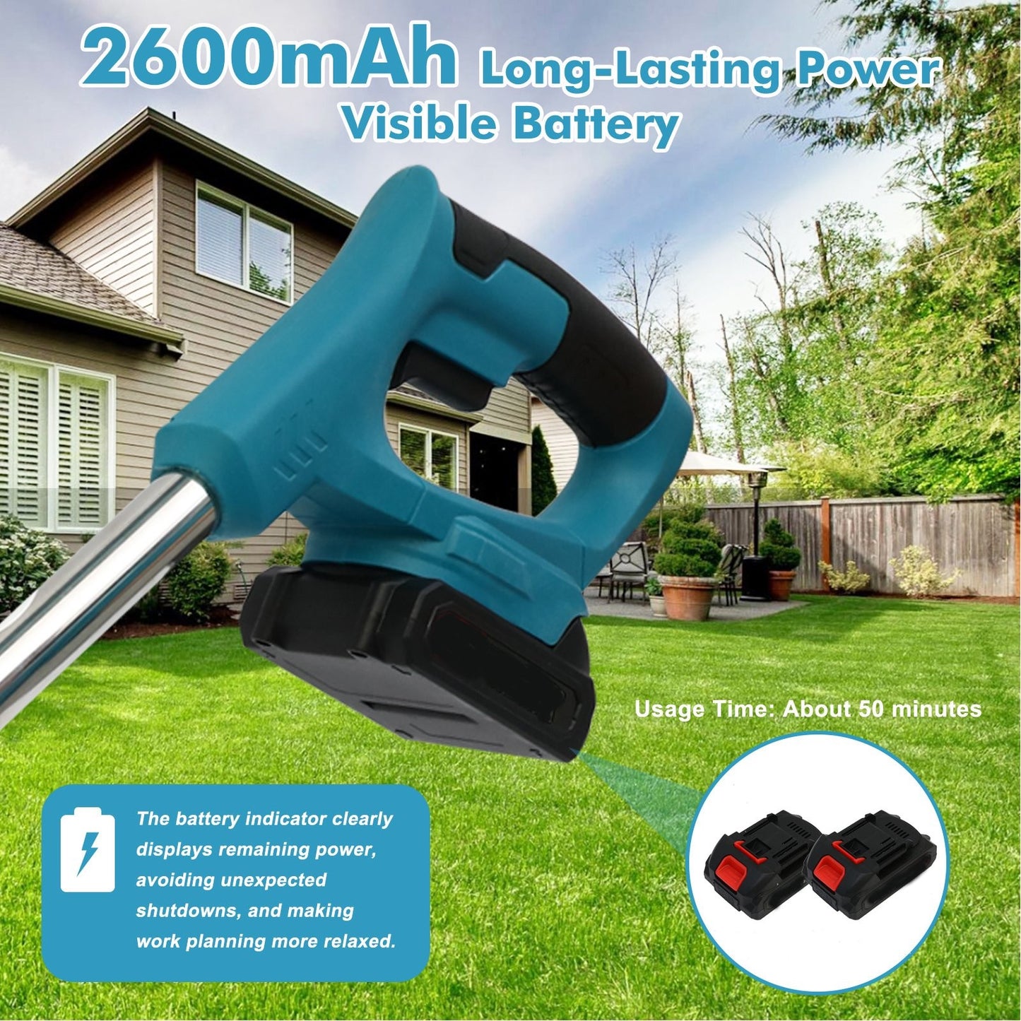 3-in-1 Cordless Weed Trimmer, 21V Portable Electric Brush Cutter, With Two 2600mAh Batteries and Charger for Garden and Yard Weed Control