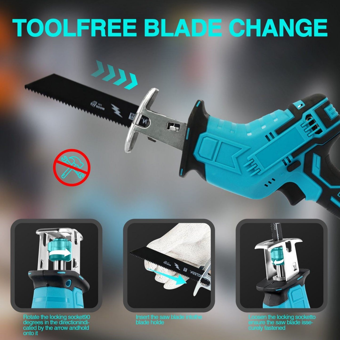 CATGOOD Cordless Saw Reciprocate Saw Metal PVC Wood Cutting Tools with 2 Battery 4 Saw Blades,Blue