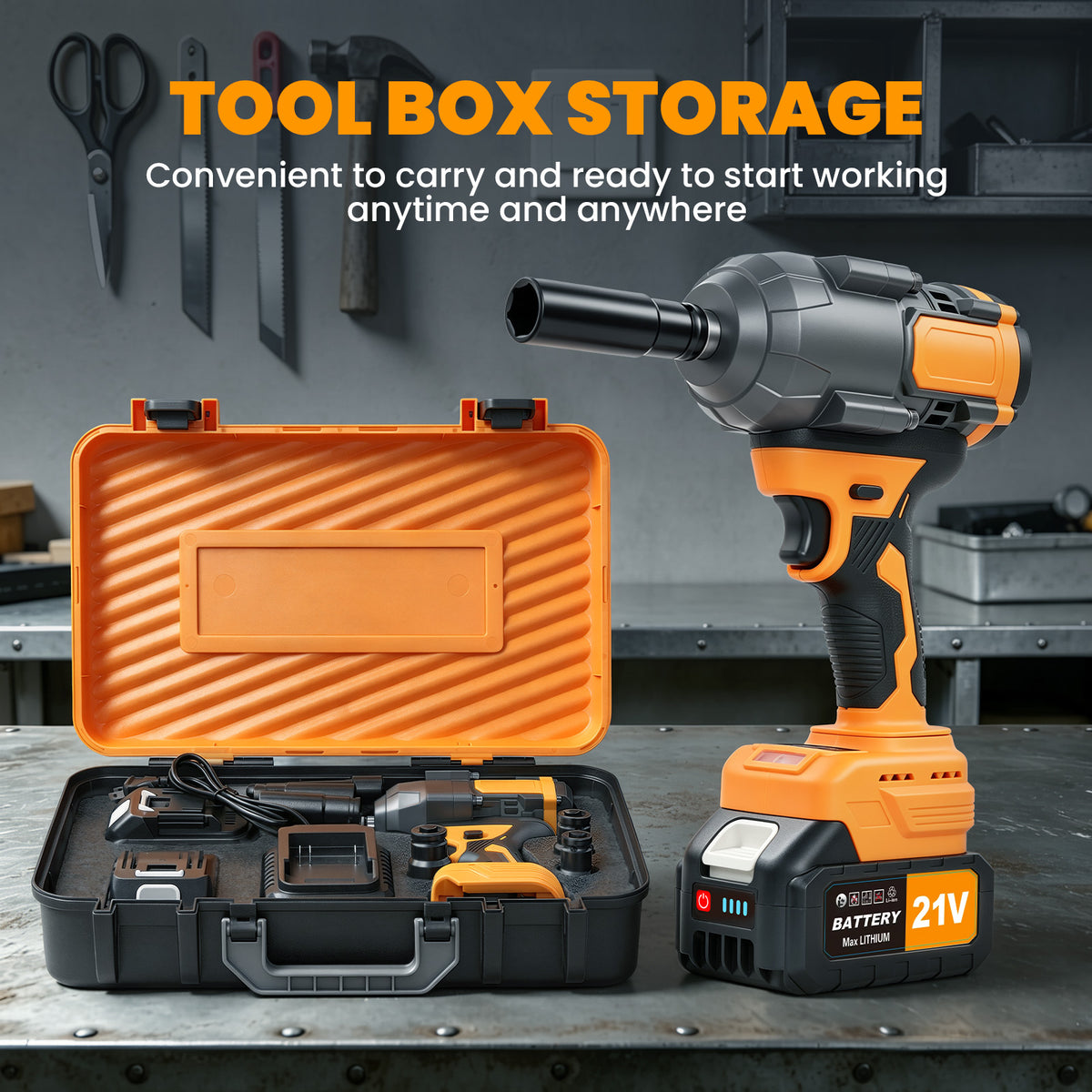 1000Nm Cordless Impact Wrench, 21V Impact Wrench 1/2 inch, High Efficiency Brushless Motor with Fast Charger and 2 x 3.0Ah Battery