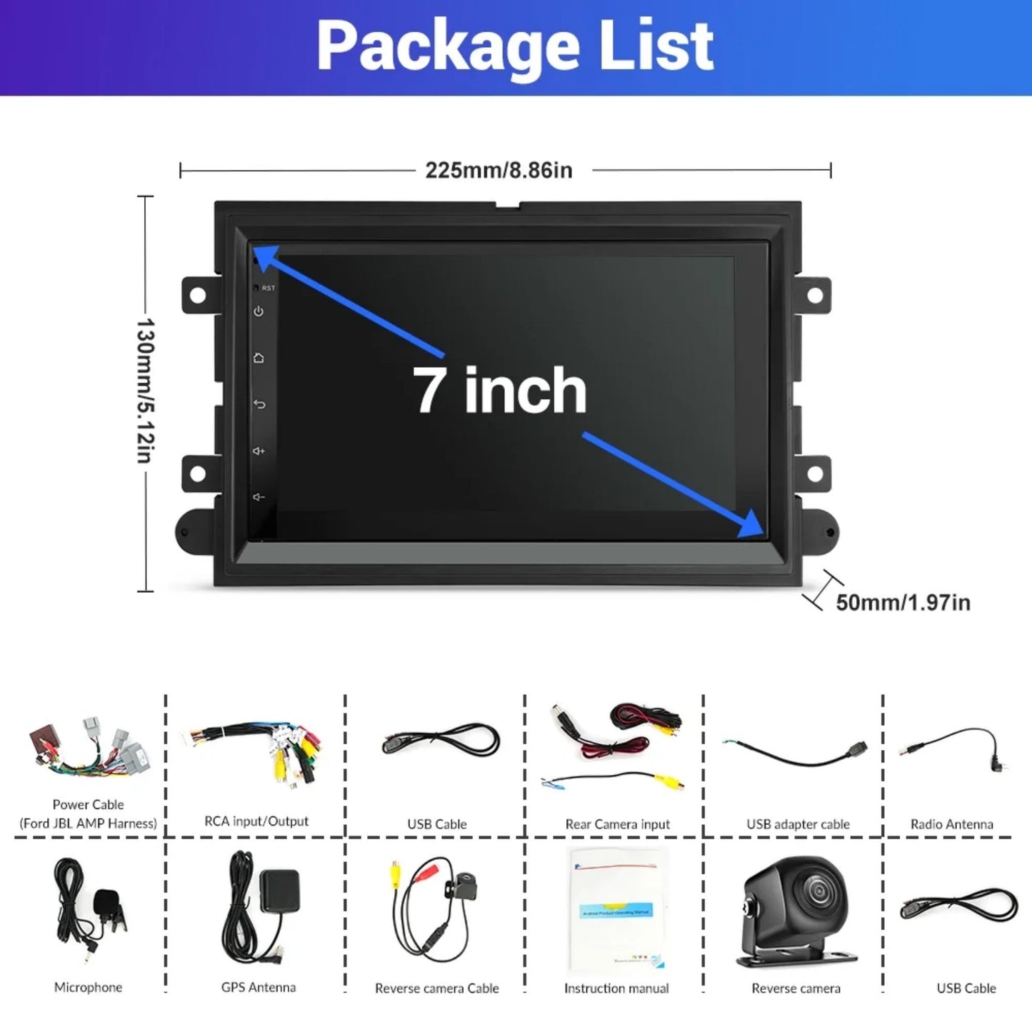 7-Inch Android 13 Carplay Car Stereo Radio for 2006-2010 Ford Explorer, with WIFI GPS Navigation, AHD Camera, and Microphone