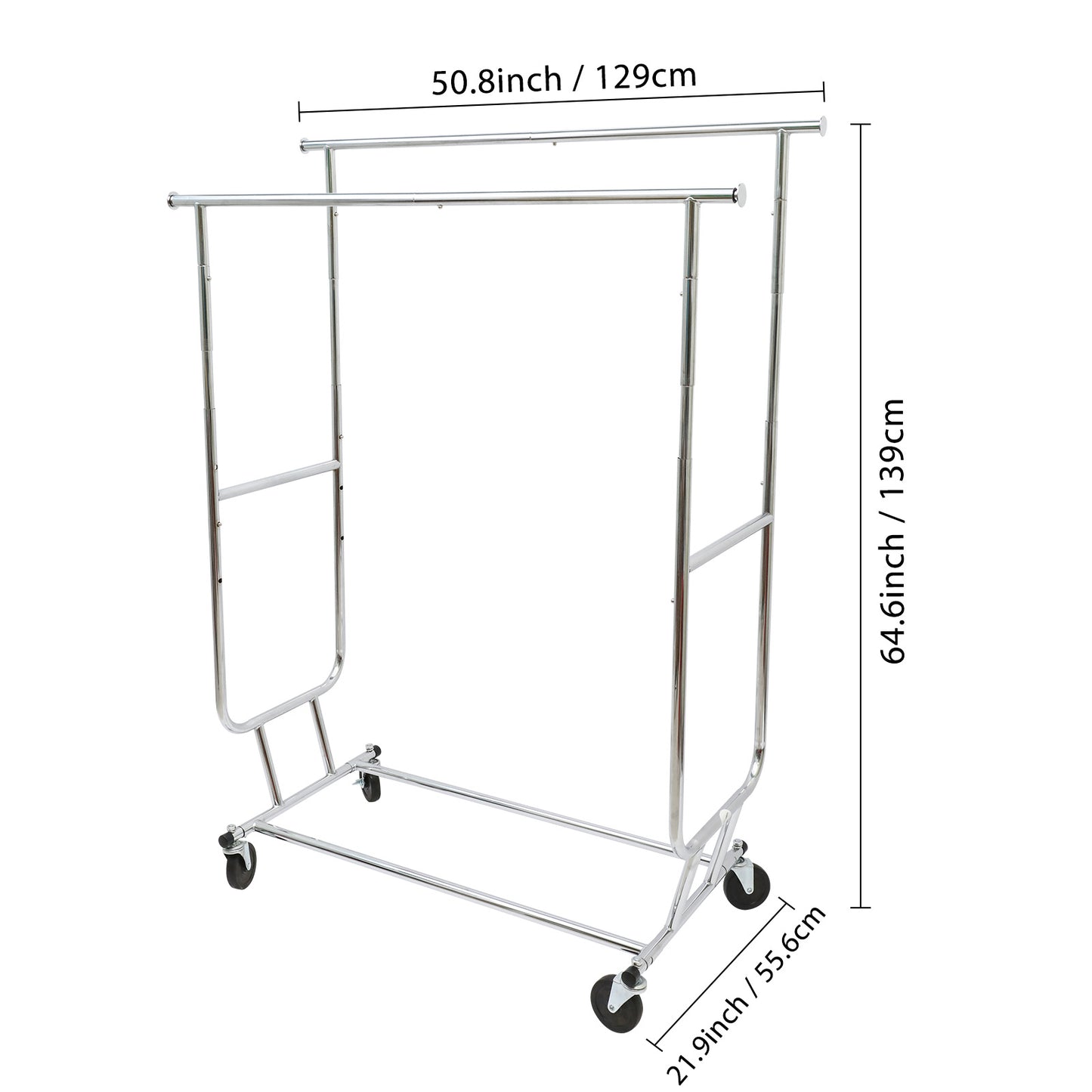 250lbs Commercial Grade Heavy Duty Garment Rack with Shelves Adjustable Clothing Racks on Wheels Rolling Clothes Rack for Hanging Clothes Portable Chrome Finish
