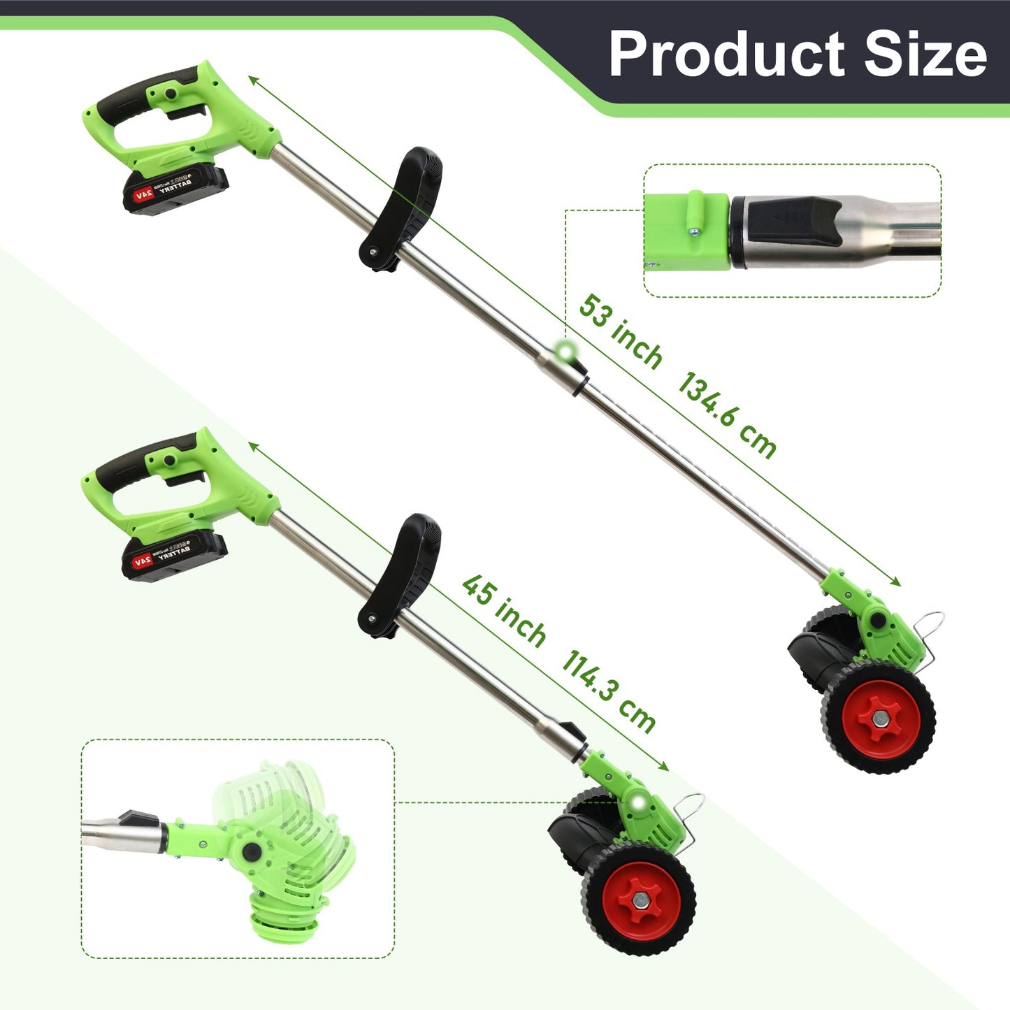 BAOKALER Electric Weed Eater, Cordless Grass String Trimmer with Wheels, Weed Trimmer, 2 Battery+Charger, Green