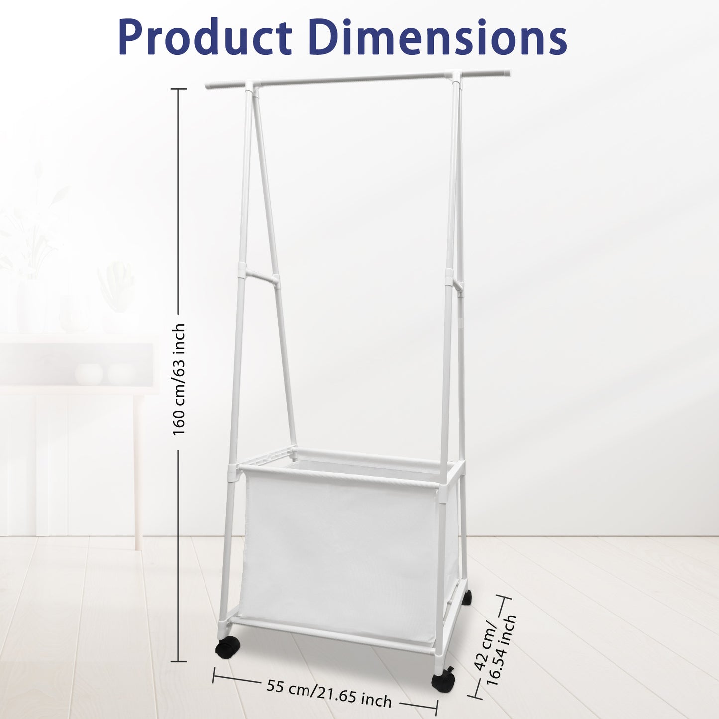 Clothes Rack, Triangle Garment Rack with Large Storage Bag, Clothes Storage Organizer on Wheels, Portable Laundry Coat Rack, Closet Clothing Rack for Home Dorm, White