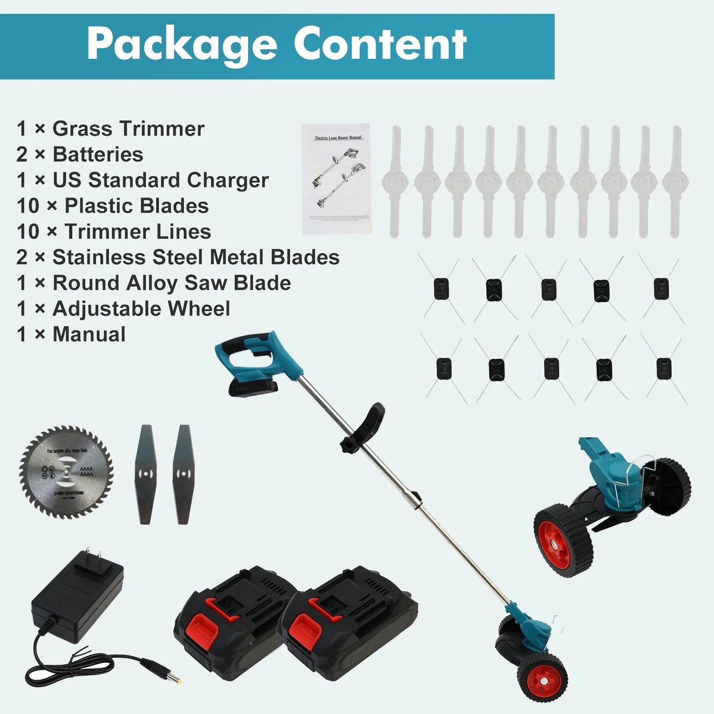 3-in-1 Cordless Weed Trimmer, 21V Portable Electric Brush Cutter, With Two 2600mAh Batteries and Charger for Garden and Yard Weed Control