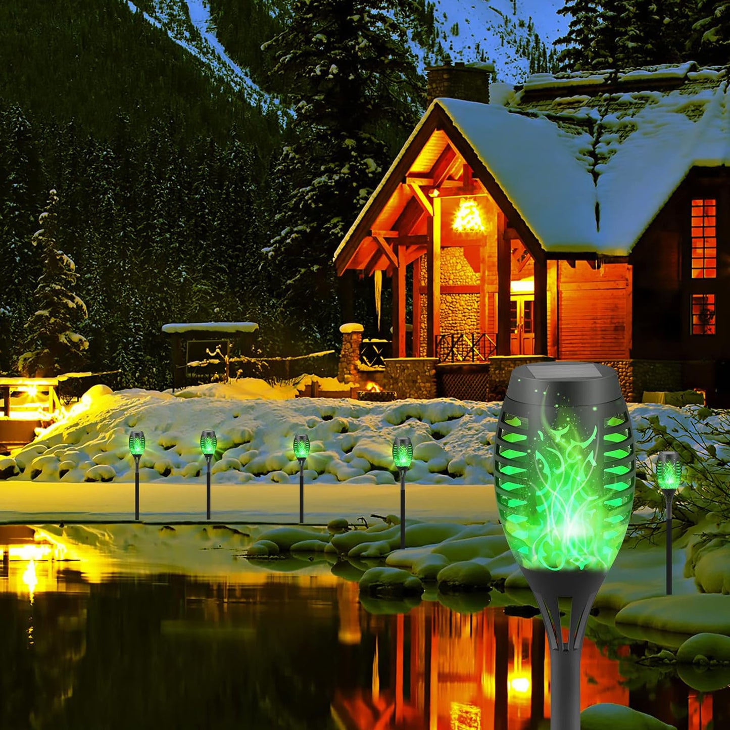 8 Packs Solar Tiki Torch Lights with Flickering Flame, Waterproof H-alloween Solar Lights Outdoor, Solar H-alloween Pathway Lights, H-allowee Decor Lights for Garden, Lawn, Patio, Yard