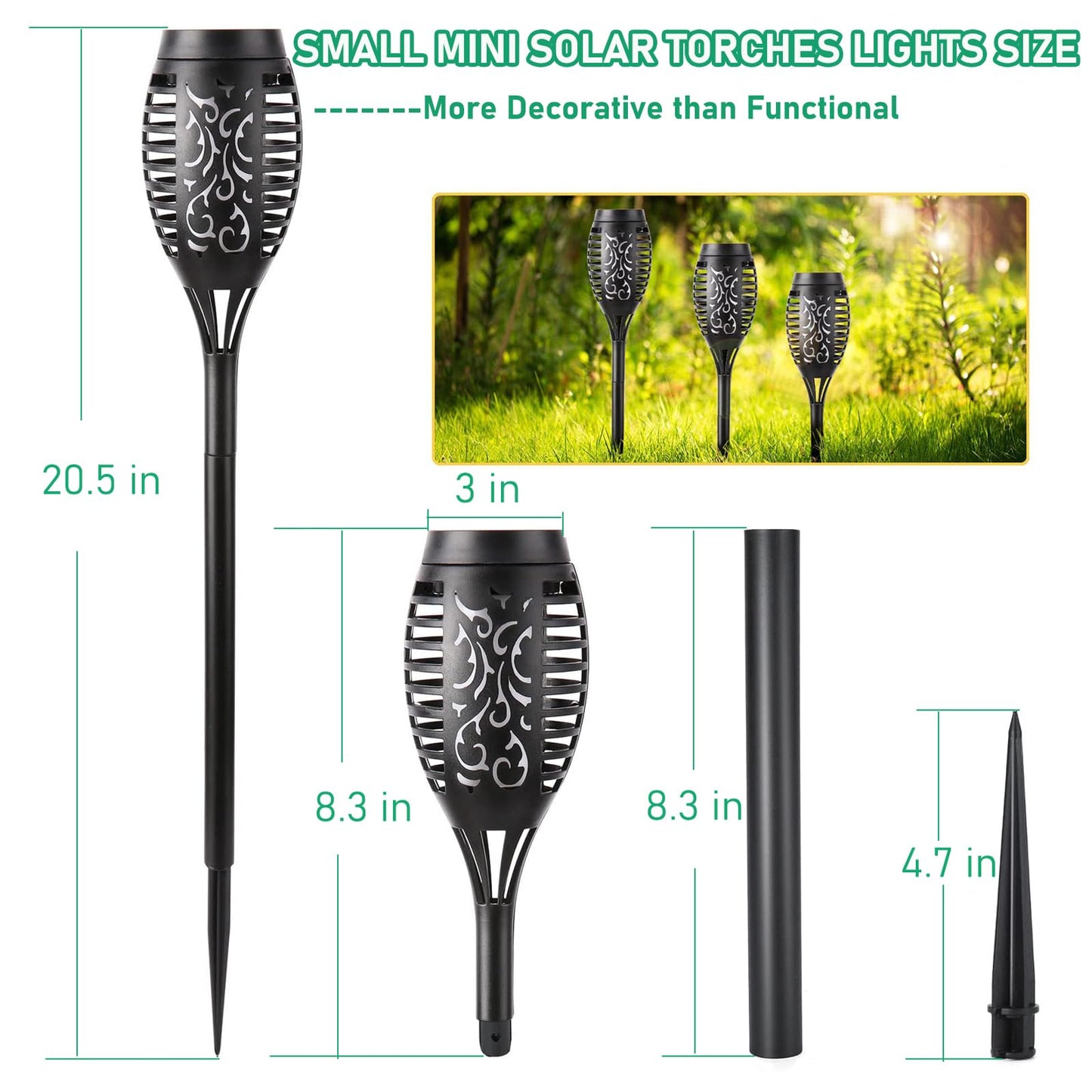 8 Packs Solar Tiki Torch Lights with Flickering Flame, Waterproof H-alloween Solar Lights Outdoor, Solar H-alloween Pathway Lights, H-allowee Decor Lights for Garden, Lawn, Patio, Yard