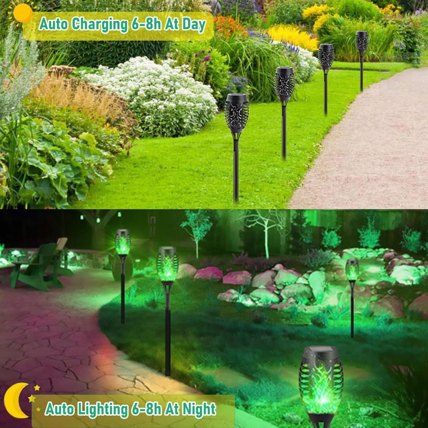 8 Packs Solar Tiki Torch Lights with Flickering Flame, Waterproof H-alloween Solar Lights Outdoor, Solar H-alloween Pathway Lights, H-allowee Decor Lights for Garden, Lawn, Patio, Yard