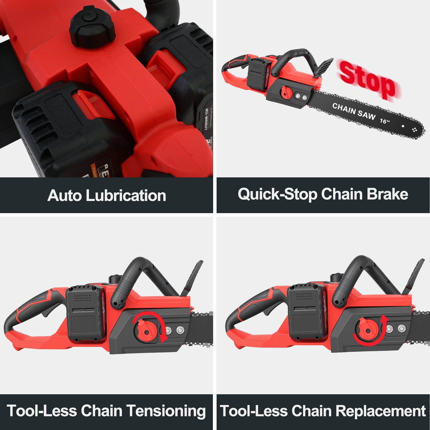 16-inch Cordless Chainsaw with 2x3000mAh Batteries, Electric Chainsaw with 3 Chains & Dual Chargers for Wood Cutting Tree Trimming