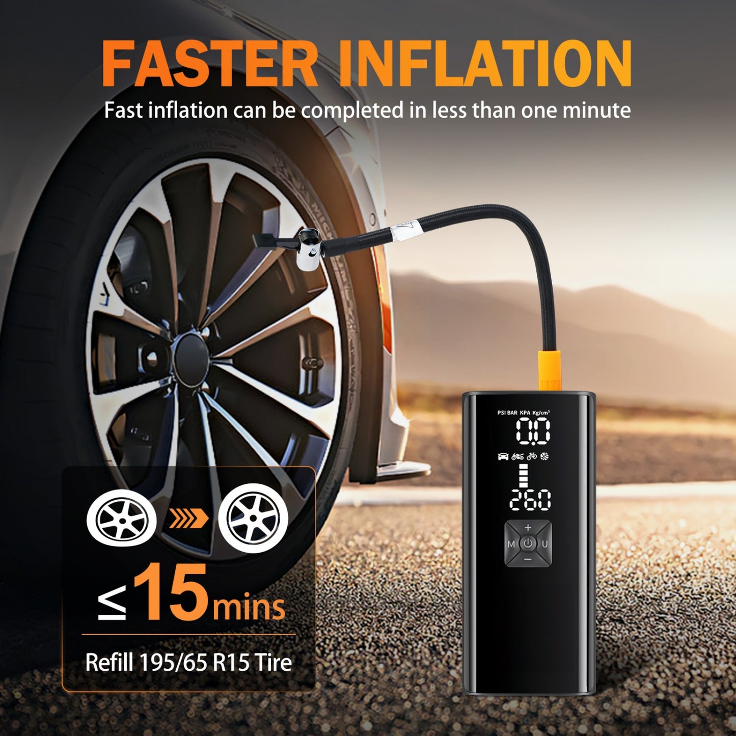 Tire Inflator Portable Air Compressor Air Pump, 6000mAh Cordless Electric for Car, Motorcycle, Bike, Ball, with Tire Gauge Pressure