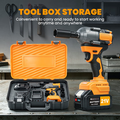 1300Nm Cordless Impact Wrench, 21V Impact Wrench 1/2 inch, High Efficiency Brushless Motor with Fast Charger and 2 x 3.0Ah Battery