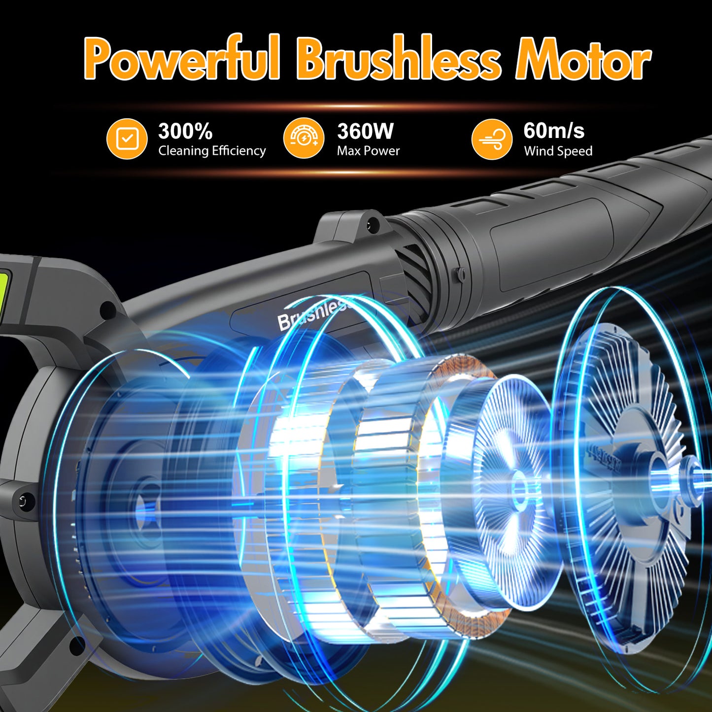 BAOKALER 21V 300CFM Leaf Blower, 2-in-1 Handheld Electric Vacuum with 4AH Battery, 3 Speed Modes and LED Display