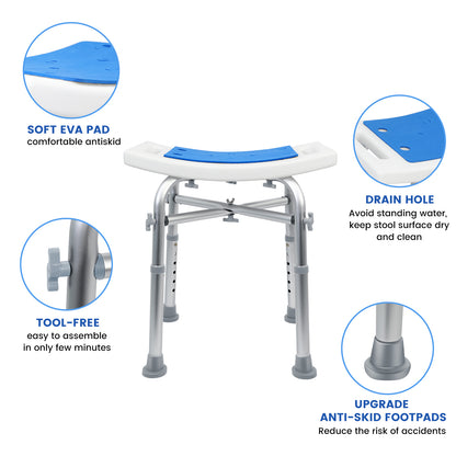 Shower Chair 400lbs Heavy Duty Shower Stool with Padded Bath Seat, Tool-Free Assembly, Height Adjustable Anti-Slip Shower Bench Bathtub Stool Seat for Elderly, Senior, Handicap & Disabled