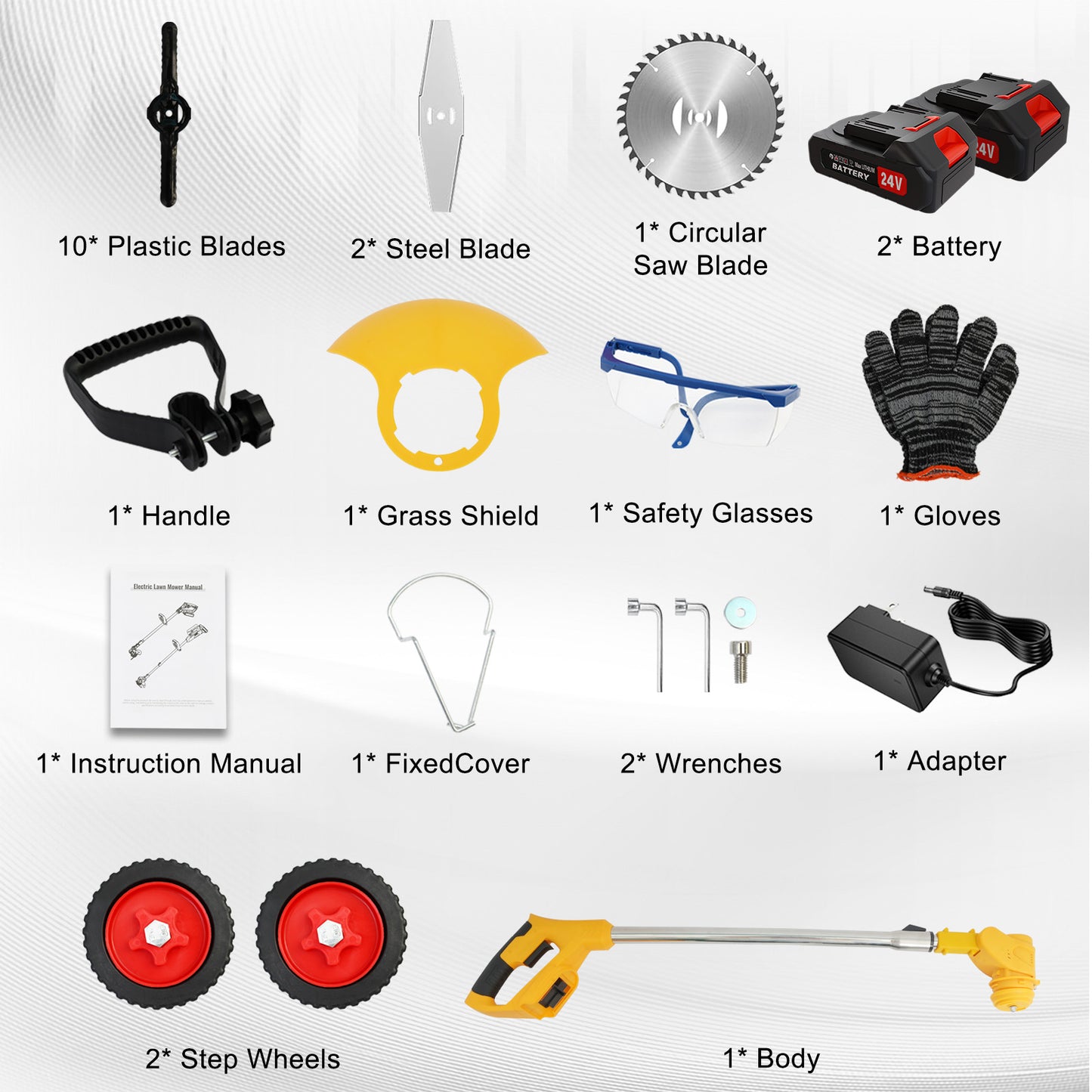 24V Weed Wacker, 3-in-1 Cordless Weed Eater with Wheels, Blades, 2*2000mAh Batteries & Fast Charger, Weed Trimmer for Garden, Yard, Lawn, Patio