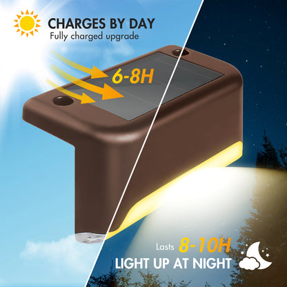 16PCS Outdoor Solar Deck Lights, Waterproof Solar Step Lights, LED Solar Lights for Outdoor Stairs Fence Yard Patio Railing Garden Pathway Christmas Decoration Lights(Brown-Warm White)
