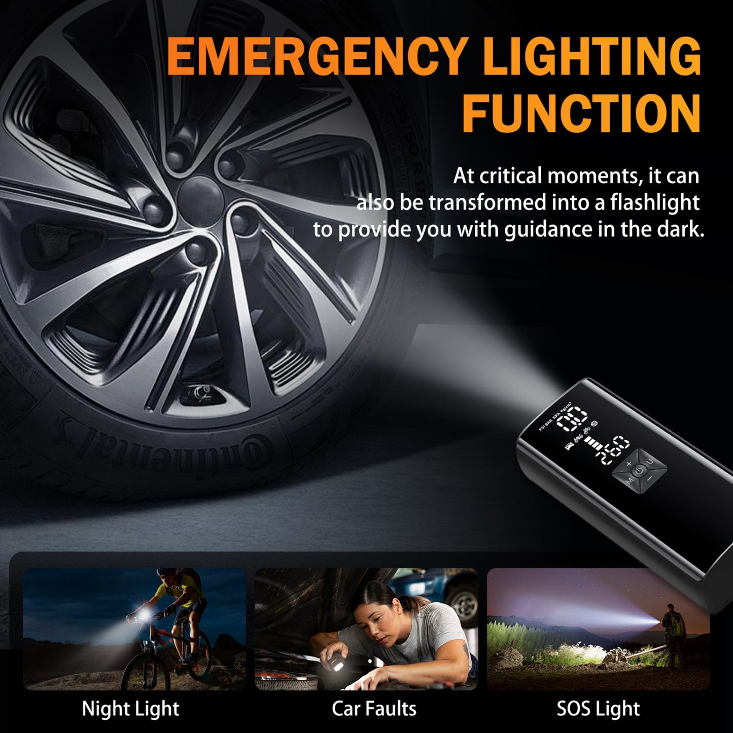 Tire Inflator Portable Air Compressor Air Pump, 6000mAh Cordless Electric for Car, Motorcycle, Bike, Ball, with Tire Gauge Pressure
