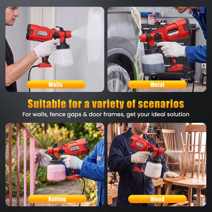 Baokaler Paint Sprayer, 1000W HVLP Electric Spray Gun with 1400ml Container, 4 Copper Nozzles & 3 Spray Patterns for Furniture, Cabinets, Walls, House Painting, Red