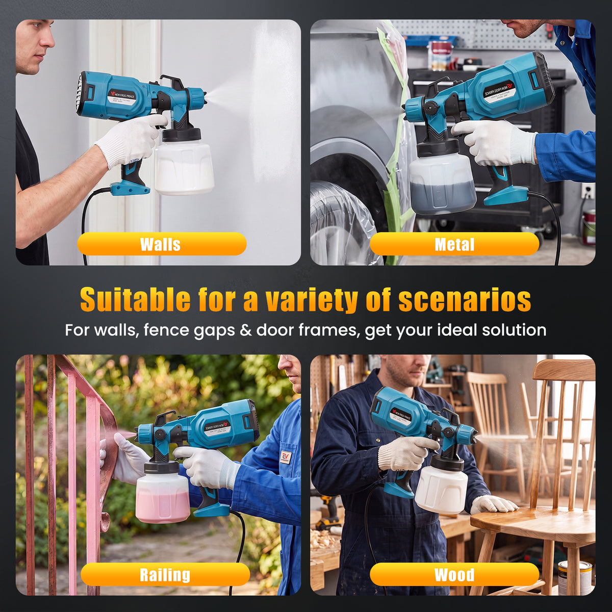 Baokaler Paint Sprayer, 1000W HVLP Electric Spray Gun with 1400ml Container, 4 Copper Nozzles & 3 Spray Patterns for Furniture, Cabinets, Walls, House Painting, Blue