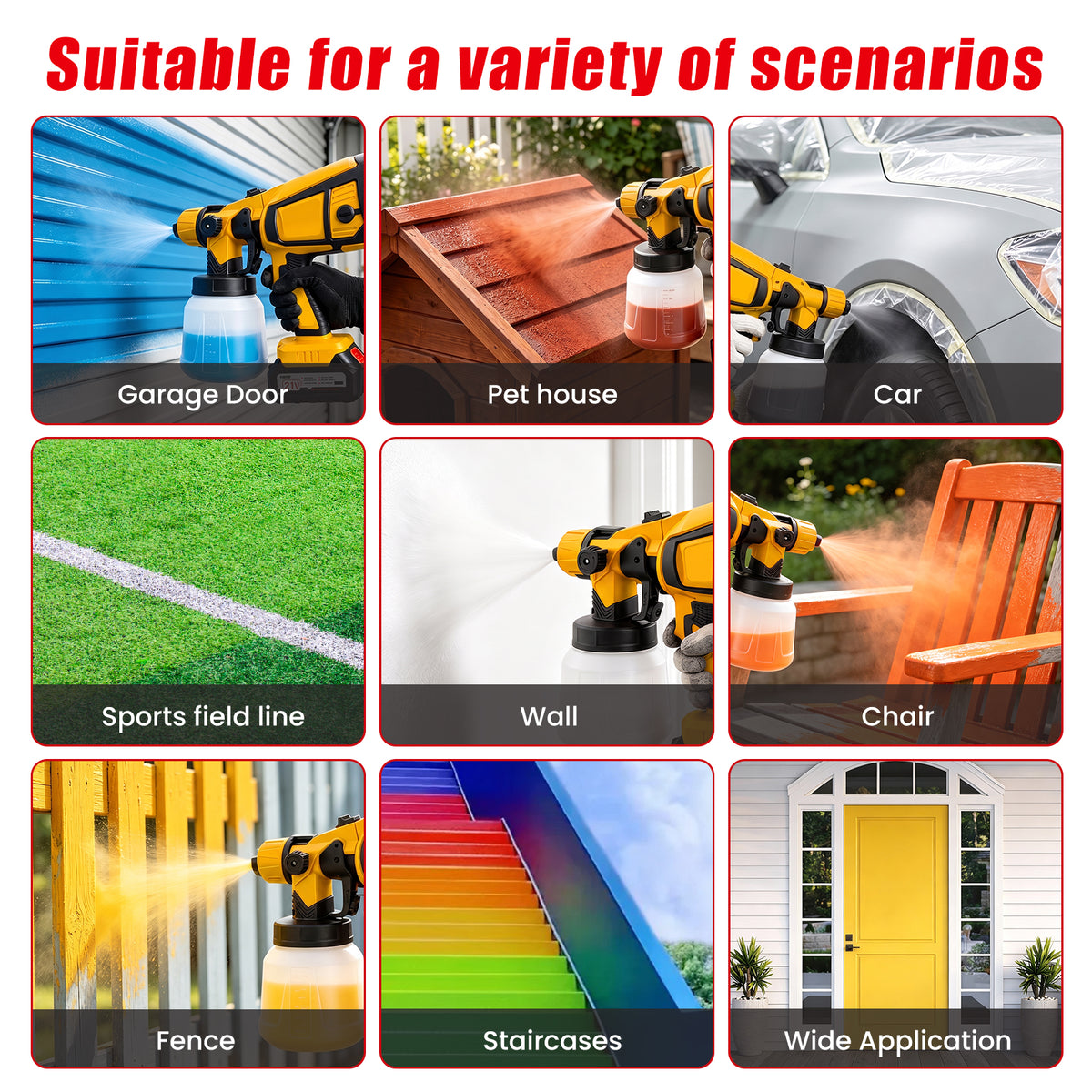 BAOKALER Cordless Paint Sprayer, Electric Spray Paint with 1400ml Container and 2×4.0Ah Batteries for Home Interior & Exterior, Furniture, Fence, Walls, Door, Garden Chairs, Yellow