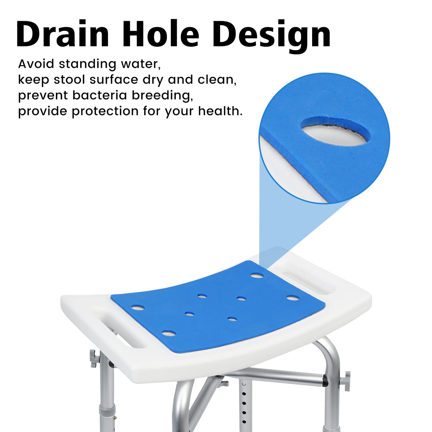 Shower Chair 400lbs Heavy Duty Shower Stool with Padded Bath Seat, Tool-Free Assembly, Height Adjustable Anti-Slip Shower Bench Bathtub Stool Seat for Elderly, Senior, Handicap & Disabled