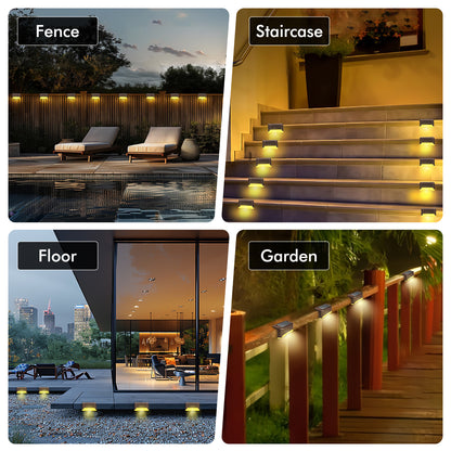 4PCS Outdoor Solar Deck Lights, Waterproof Solar Step Lights, LED Solar Lights for Outdoor Stairs Fence Yard Patio Railing Garden Pathway Christmas Decoration Lights(Brown-Warm White)
