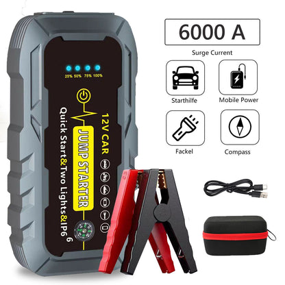 Portable Car Battery Jump Starter, 6000A Peak Battery Booster, Fast Charger 12V Jumper Cables for All 12V Gasoline & Diesel Engines