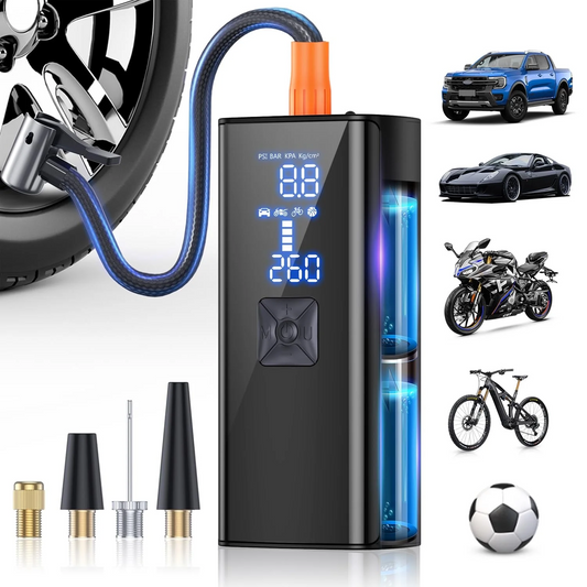 Cordless Air Pump for Car Tires, Airmoto Tire Inflator 150PSI With LCD Pressure Gauge and 6000mAh Battery , Portable Air Compressor for Car, Bike, Ball, Motorcycle
