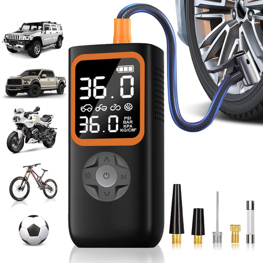 Portable Air Compressor, 160PSI Cordless Car Tire Inflator with Digital Pressure Gauge and LED Light, Auto Air Pump For Compact Car, Motorcycles, Electric Bikes, Ball